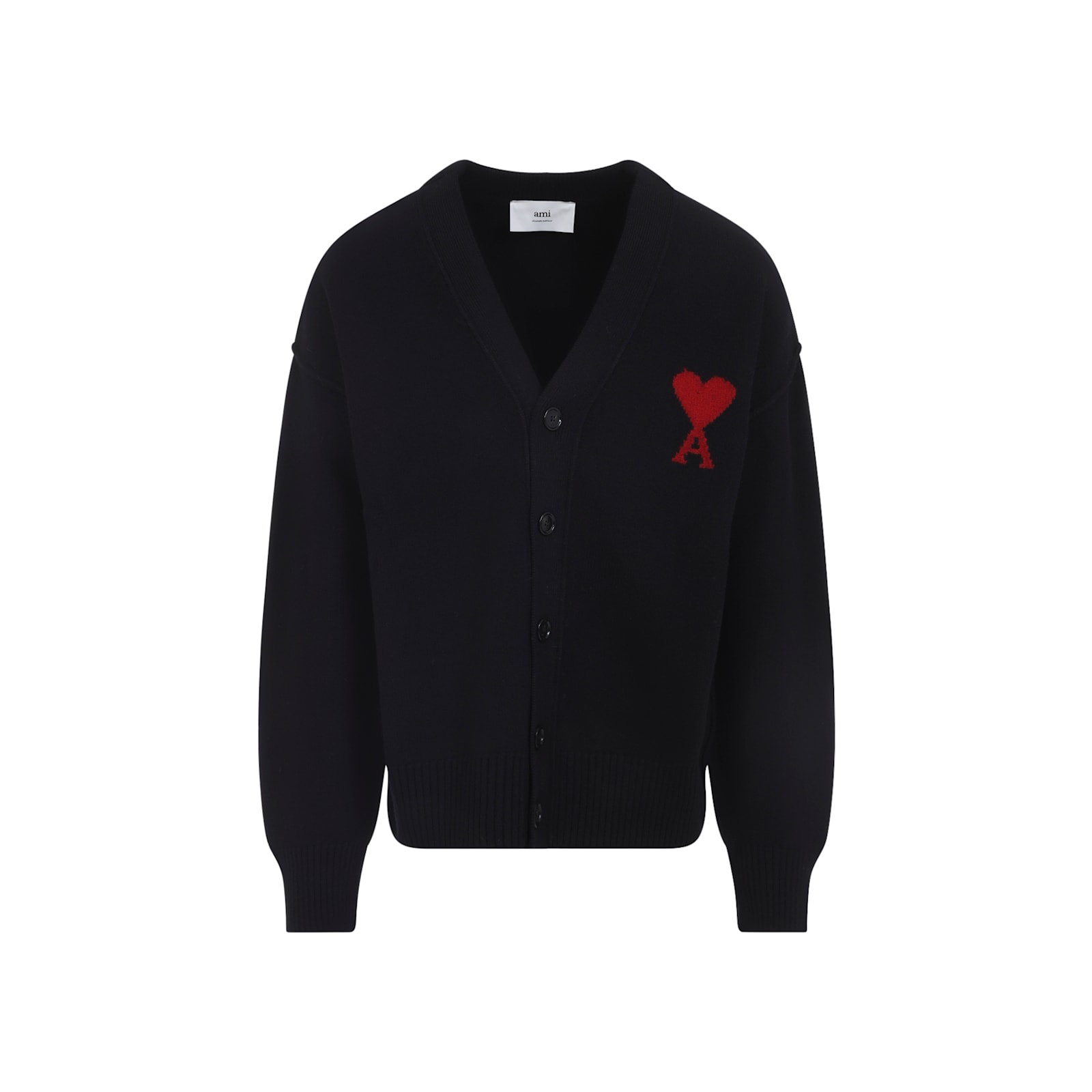 Ami Alexandre Mattiussi Ami Wool Cardigan With Logo In Black
