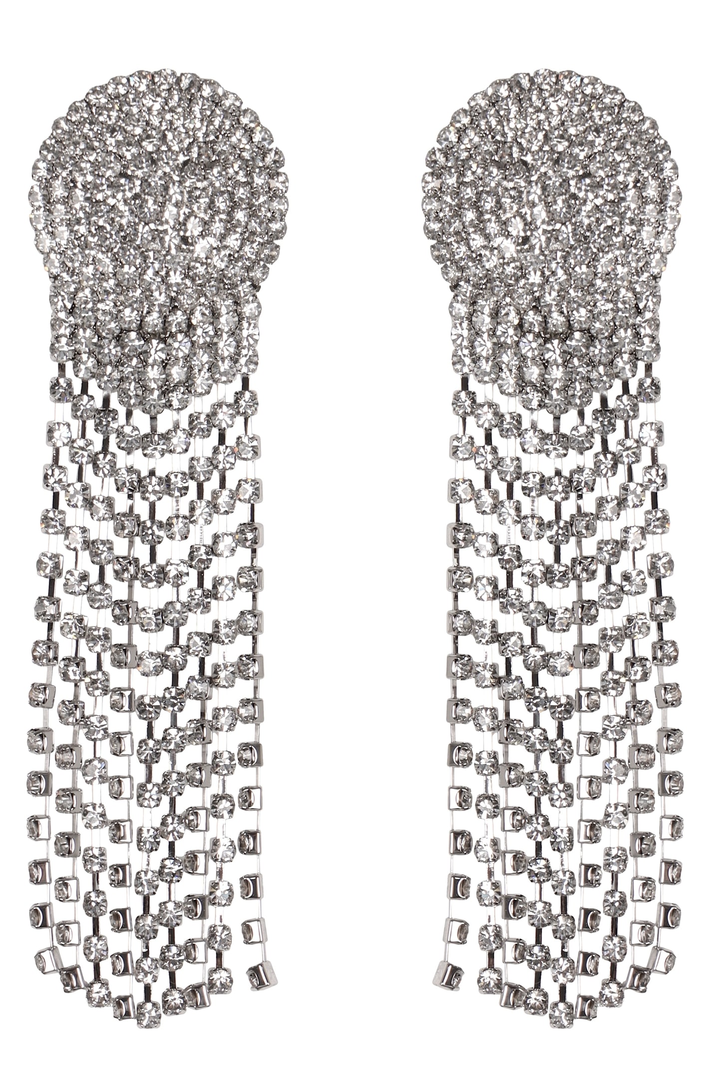 Self-portrait Round Design Brass Earrings With Crystal Droplets In Silver