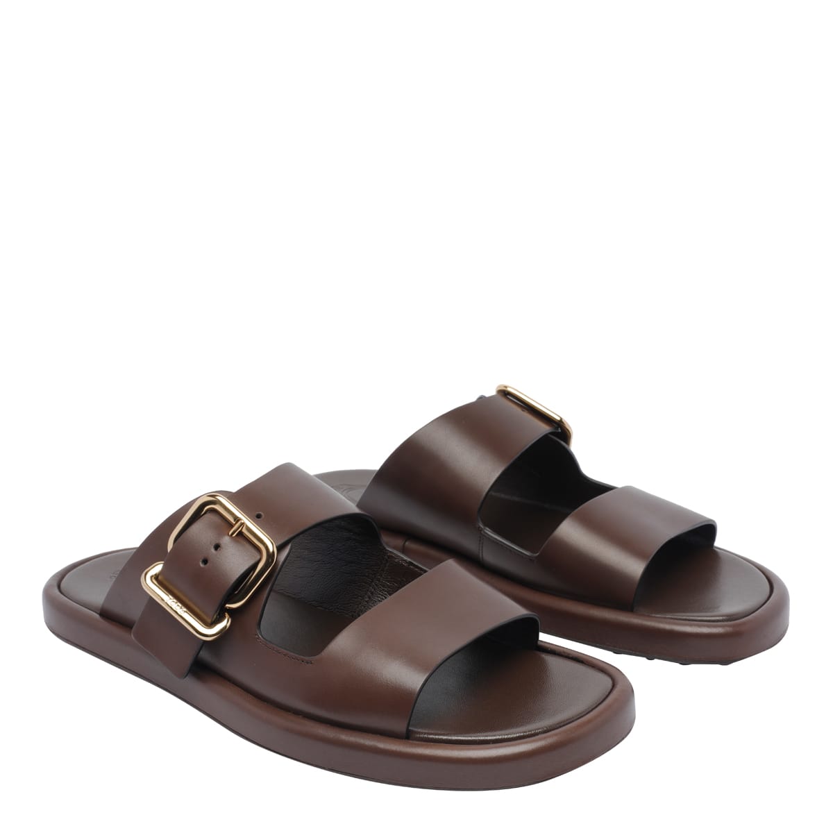 Tod's Buckle Leather Flat Sandals In Brown