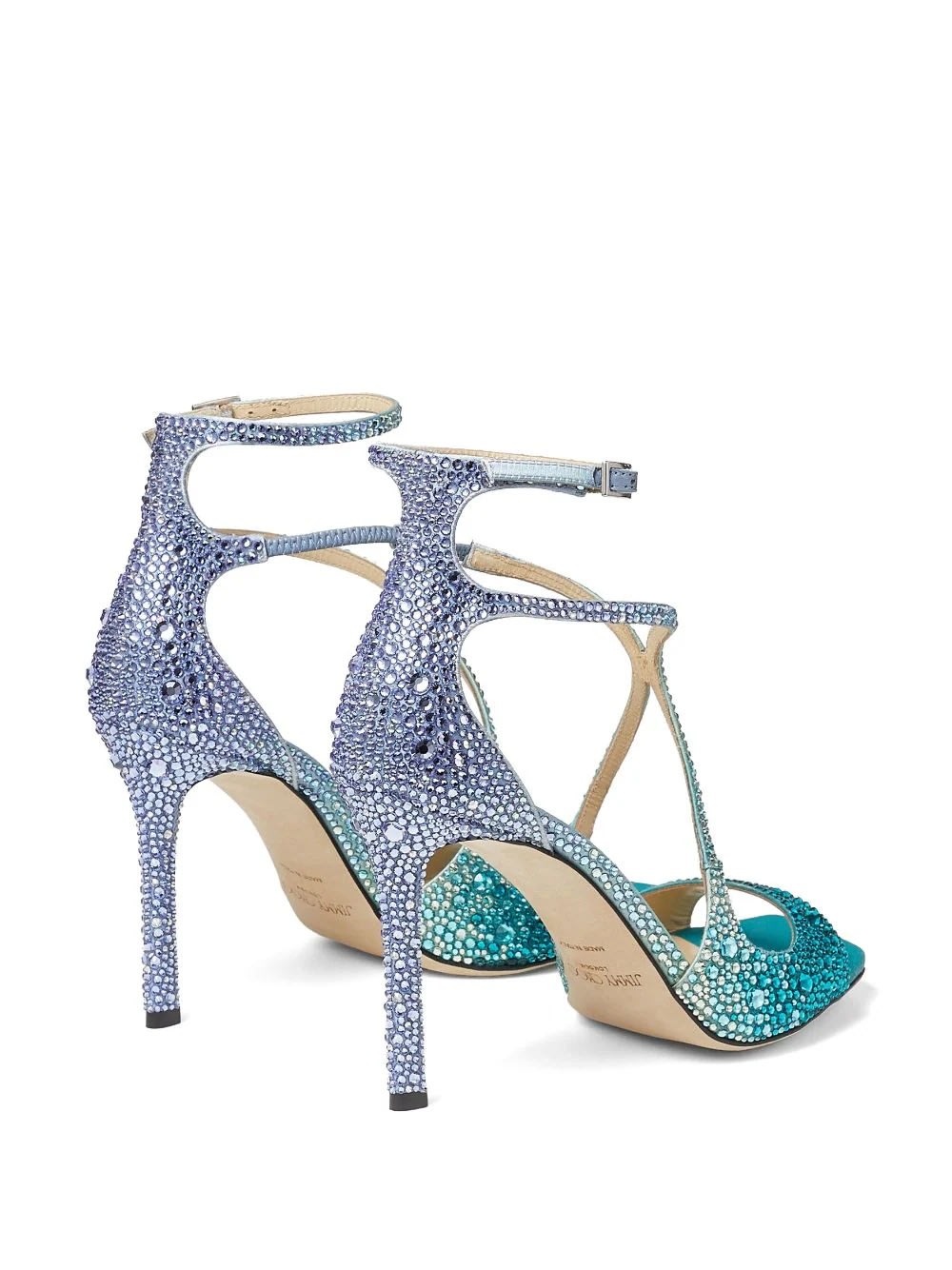 Shop Jimmy Choo Azia 95 Sandal In Blue Peacock With Crystals