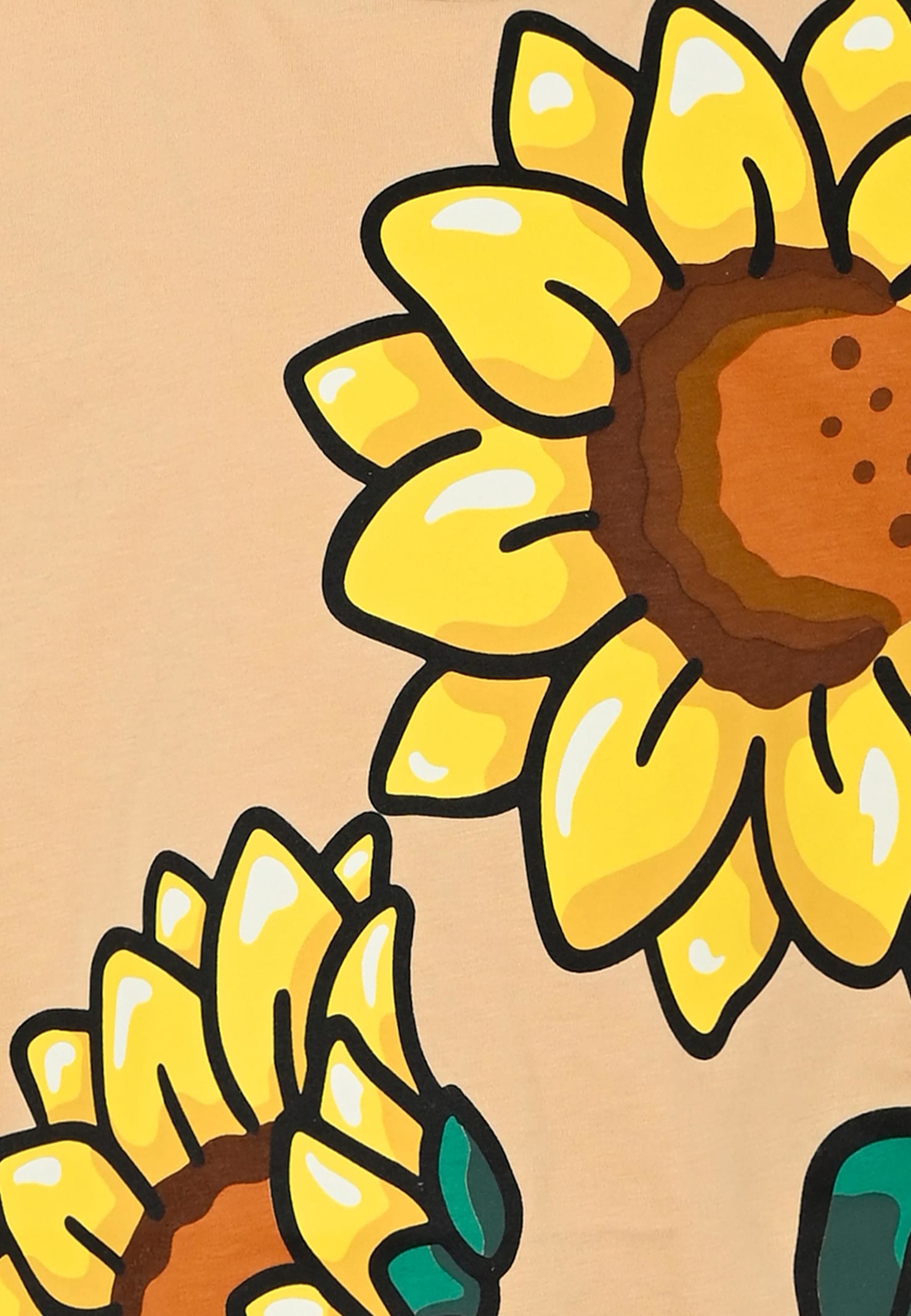 Kenzo Beige T-shirt For Girl With Sunflower In Nude