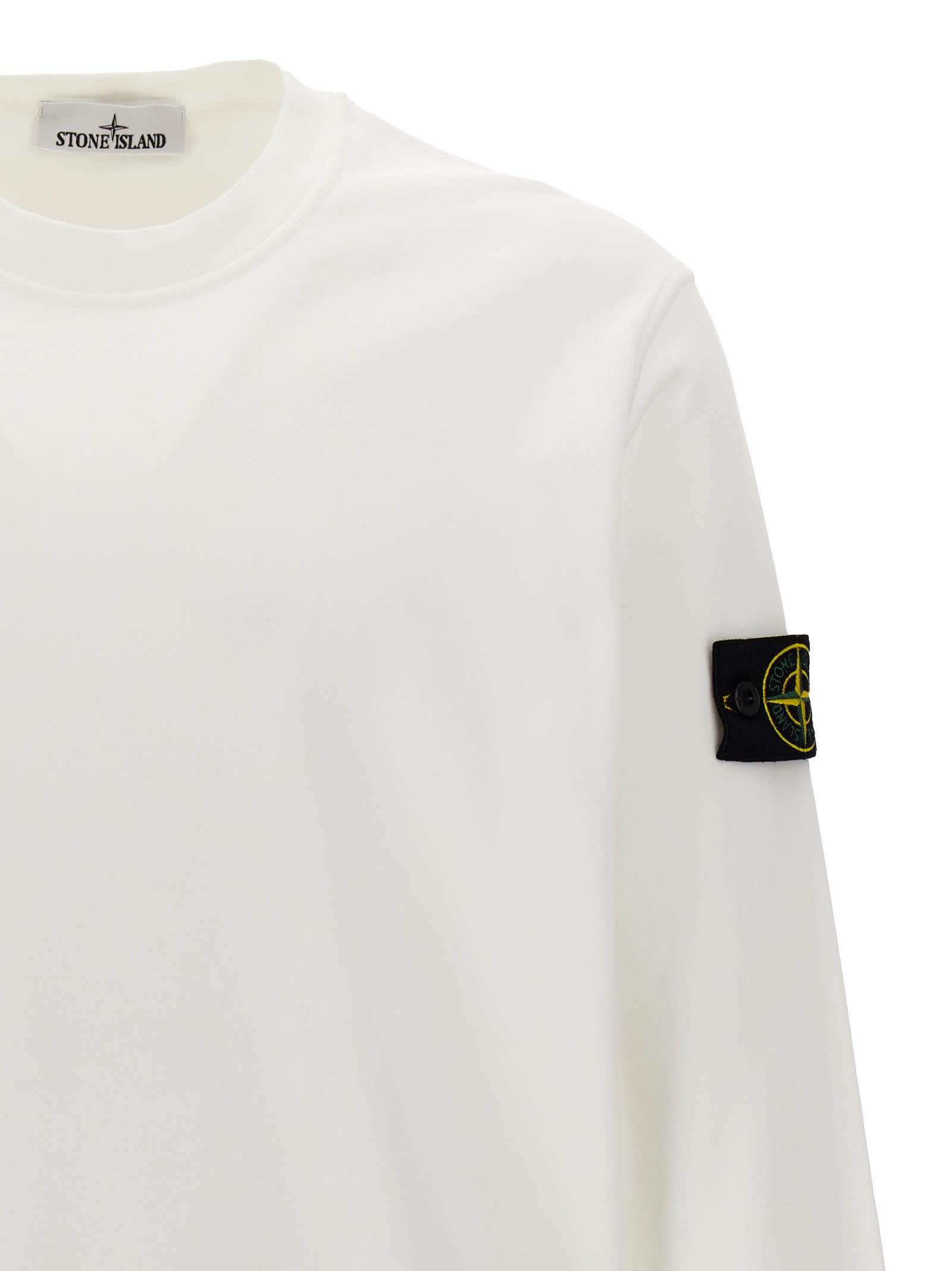 Stone Island Wool Blend Sweatshirt With Iconic Logo Patch And Timeless Design In Bianco