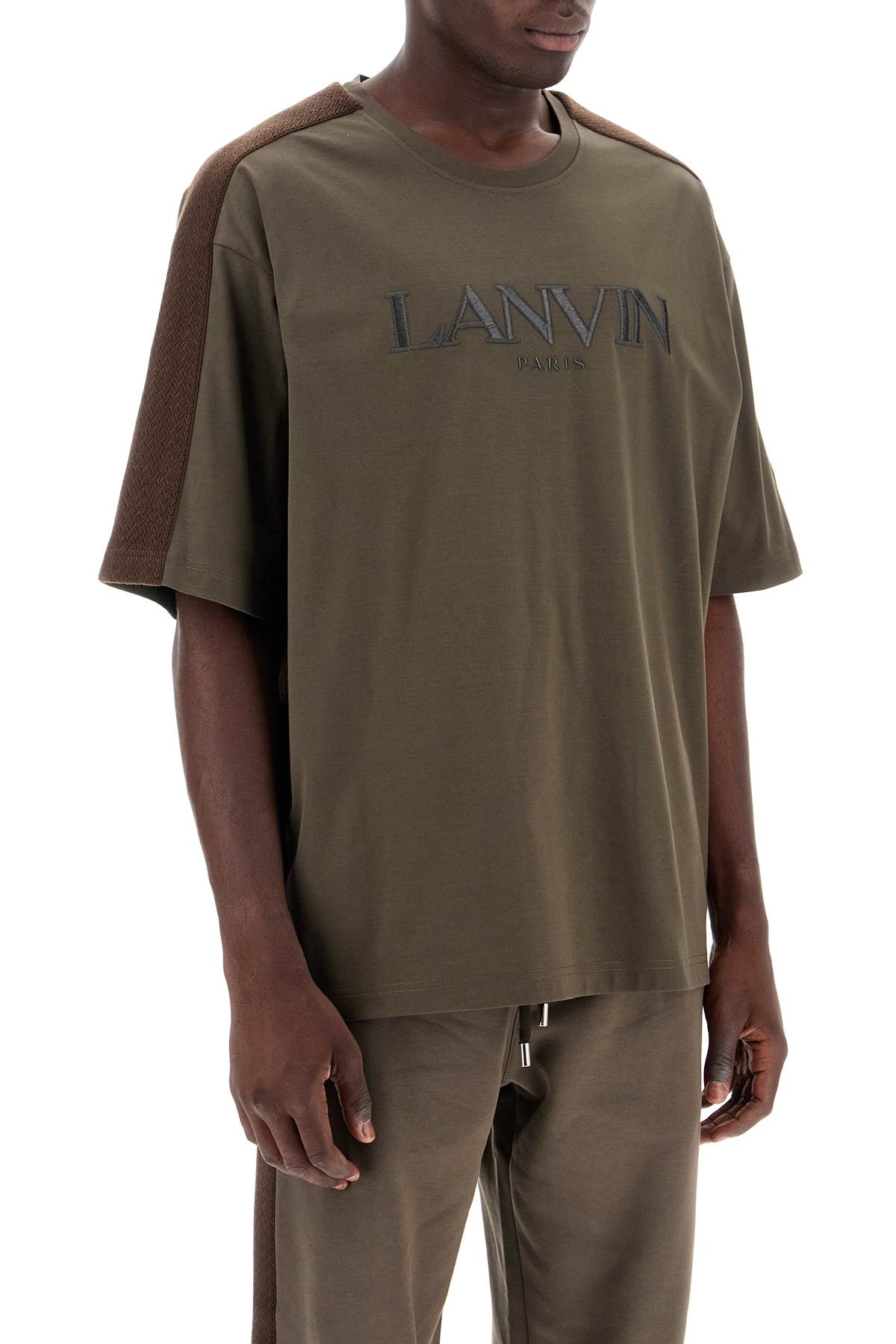 Shop Lanvin Logo T-shirt With Curb Branded Stripes In Ombre (brown)