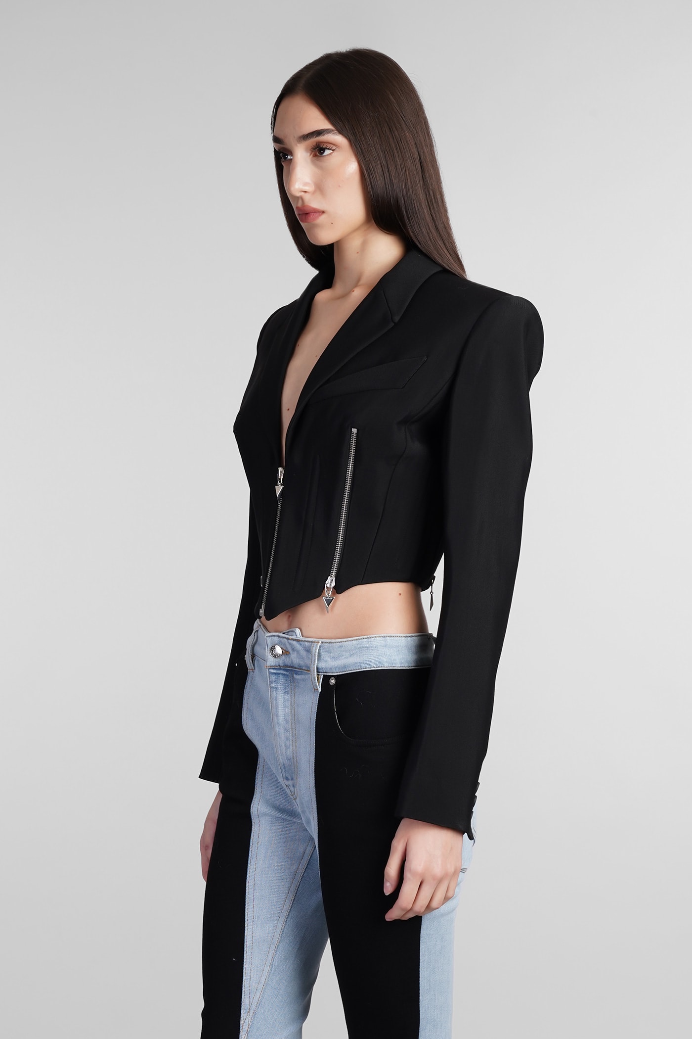 MUGLER CASUAL JACKET IN BLACK WOOL 