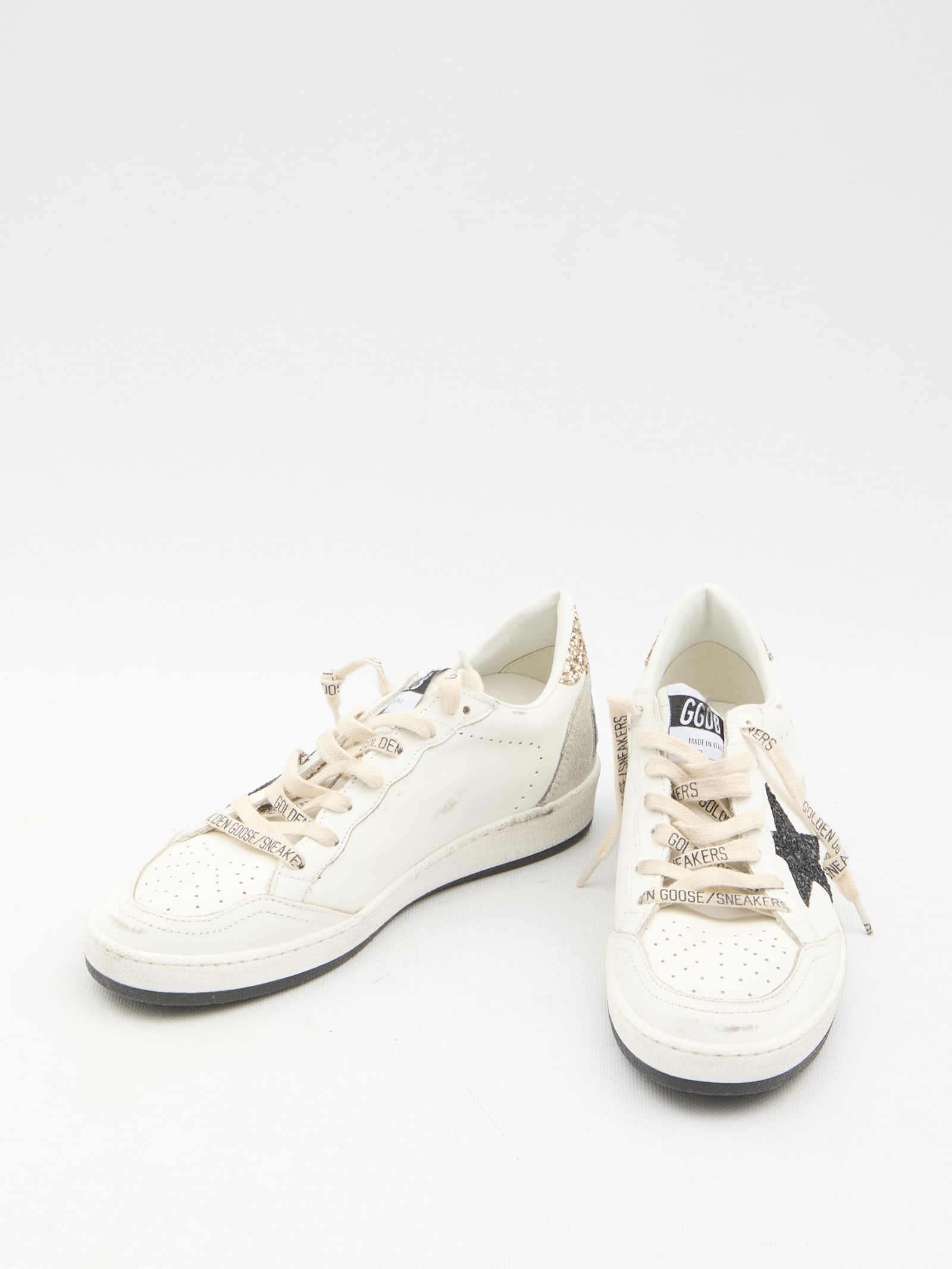Golden Goose Ballstar Leather Upper And Toe Glitter Star And Heel Suede Spur Shoes In White