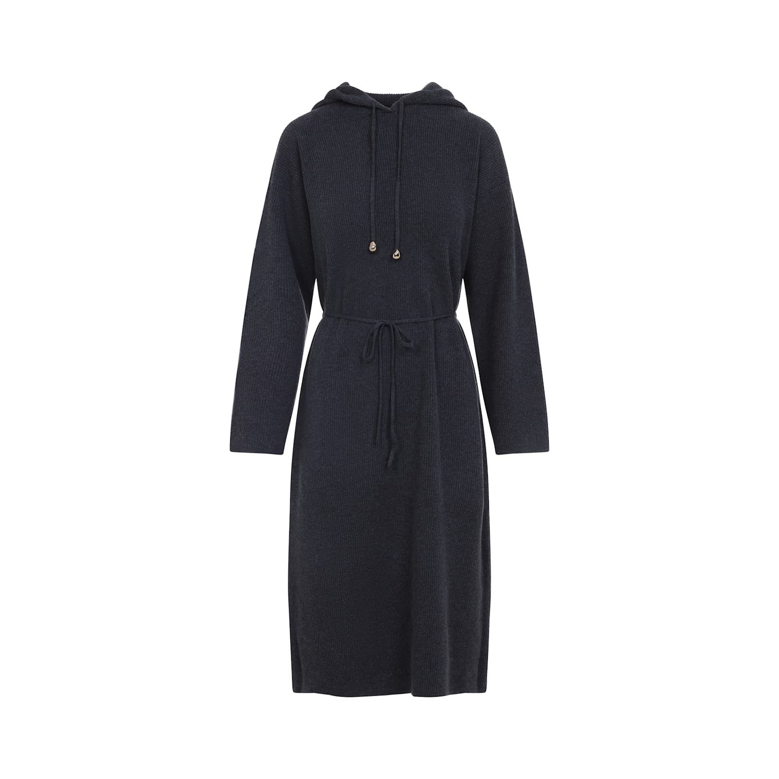 Fabiana Filippi Hooded Ankle-length Dress With Ribbed Silk Blend In Blue