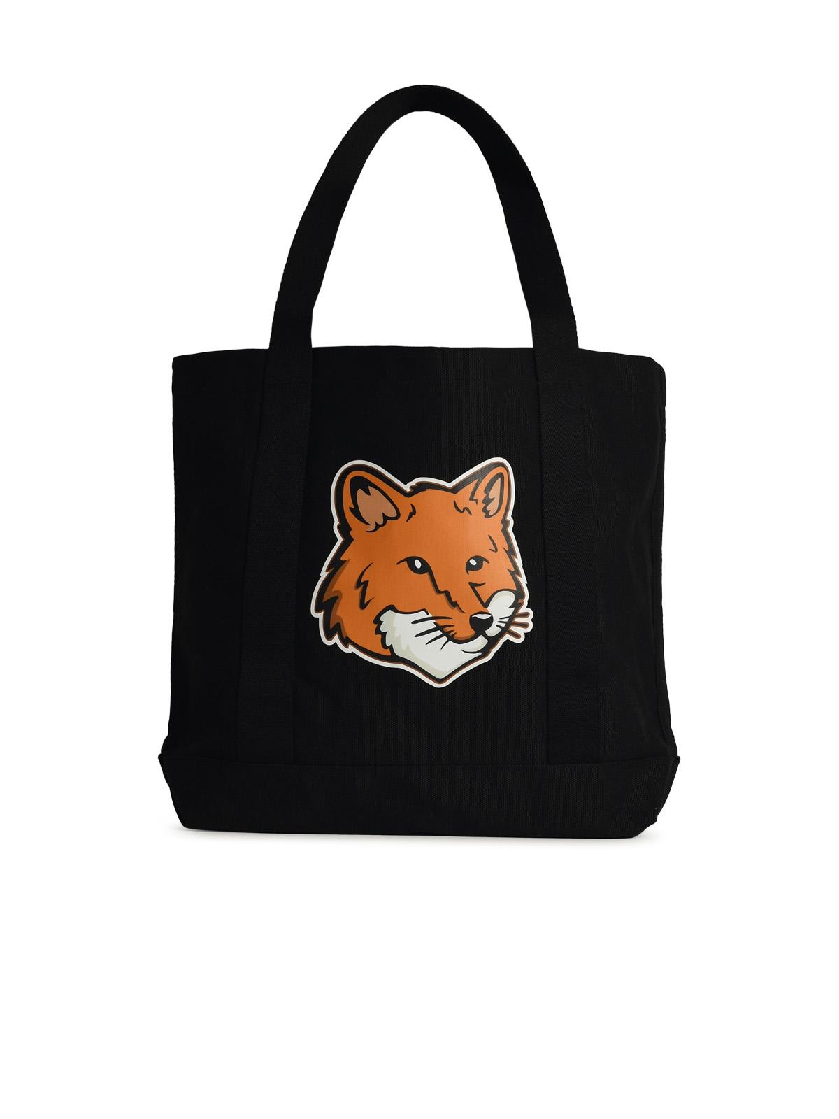 Maison Kitsuné fox Head Black Cotton Shopping Bag