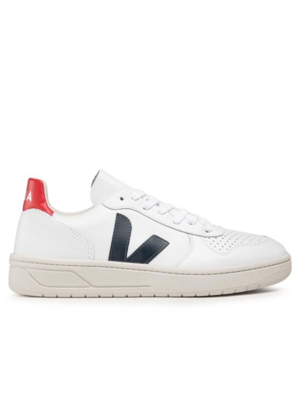 Veja Man s White V10 Leather Sneakers With Logo