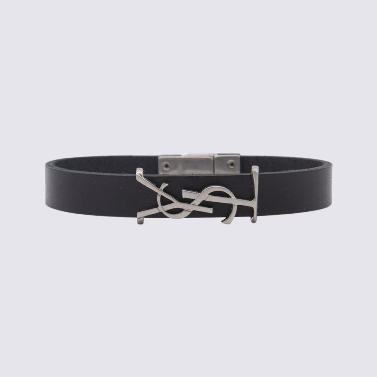 Shop Saint Laurent Black Leather Ysl Bracelet