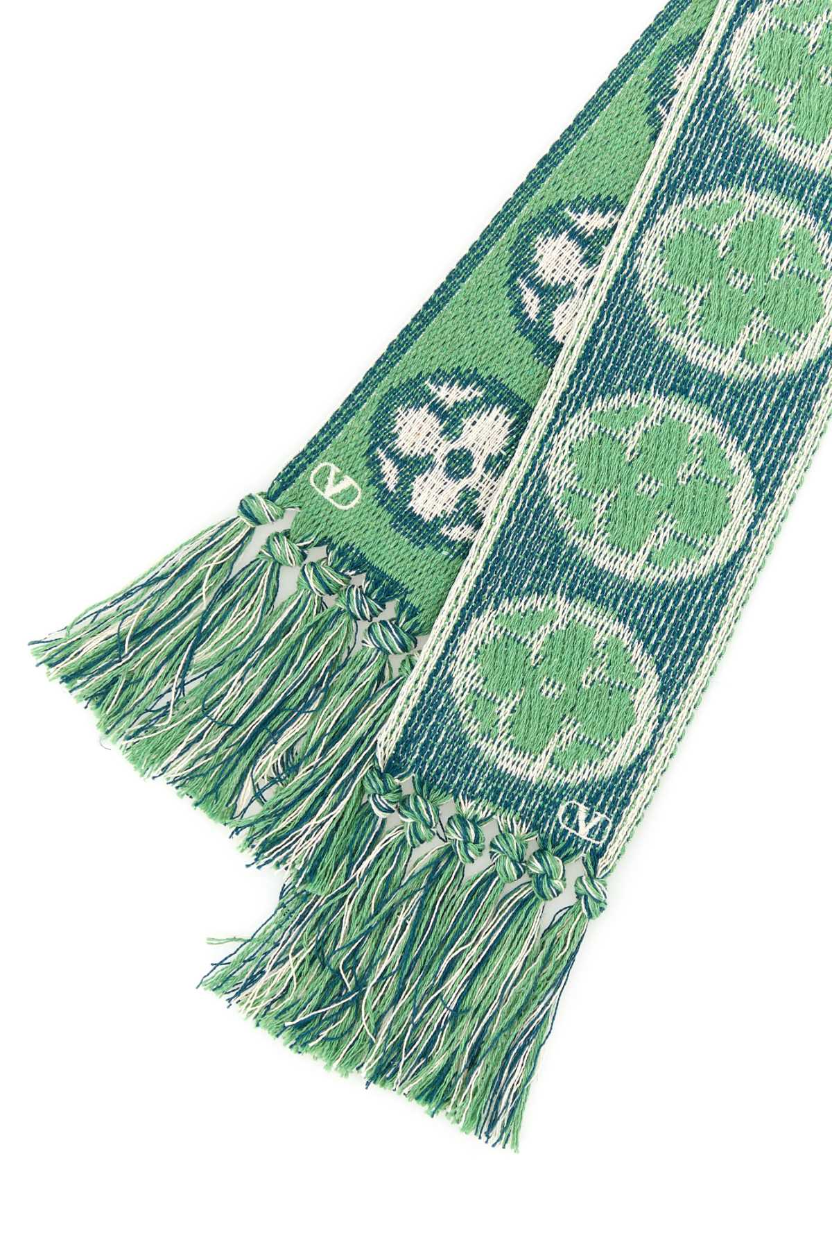 Valentino Garavani Women Embroidered Cotton Blend Antibes Scarf In Avoriobluverdeacqua