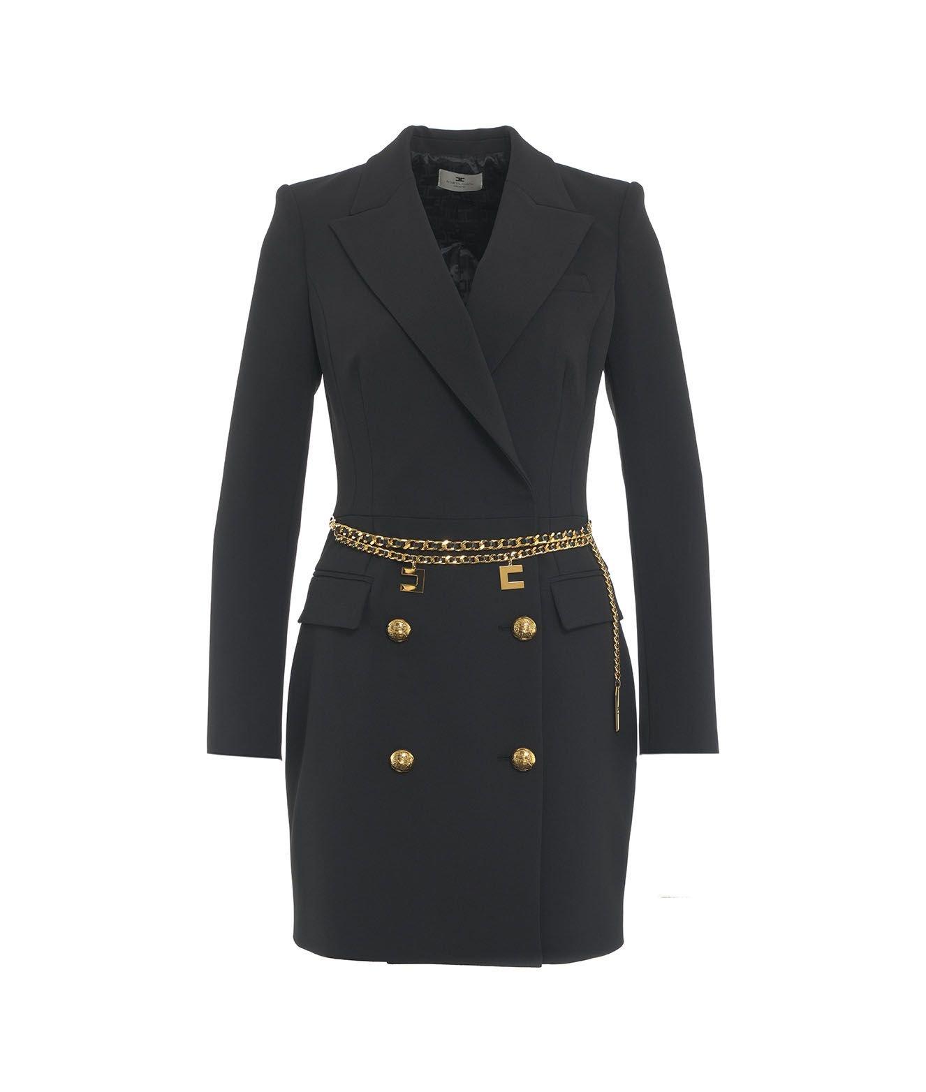 Elisabetta Franchi Belted Stretch Coat Dress In Black