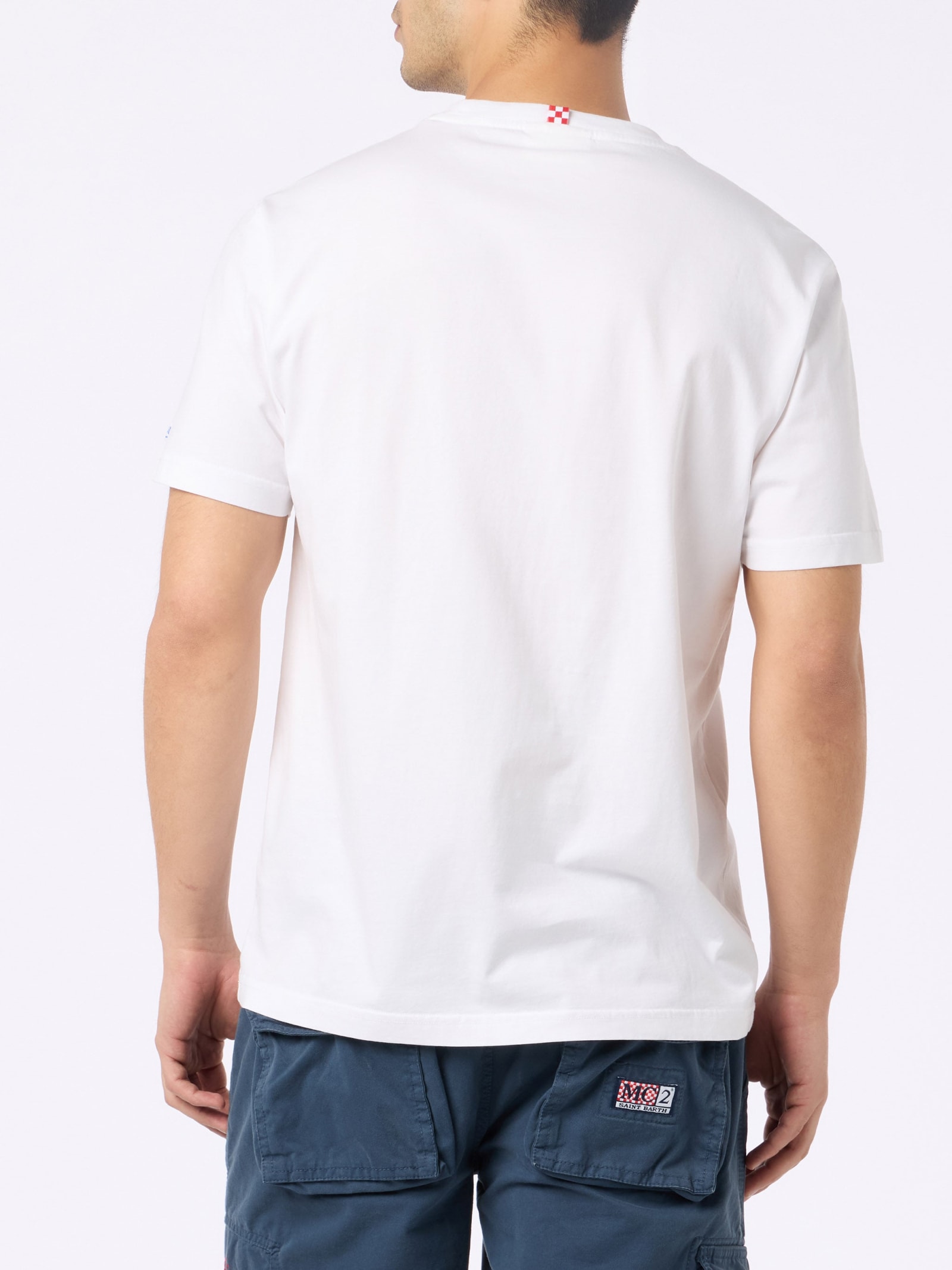 Mc2 Saint Barth Man Cotton T-shirt With Gin Tonic Print And Embroidery In White