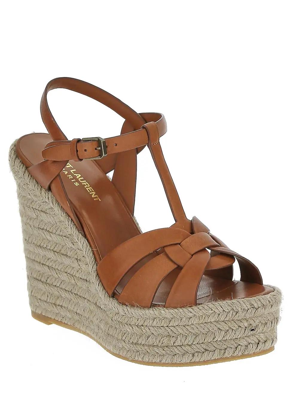 Shop Saint Laurent Tribute Espadrilles Wedge In Marrone