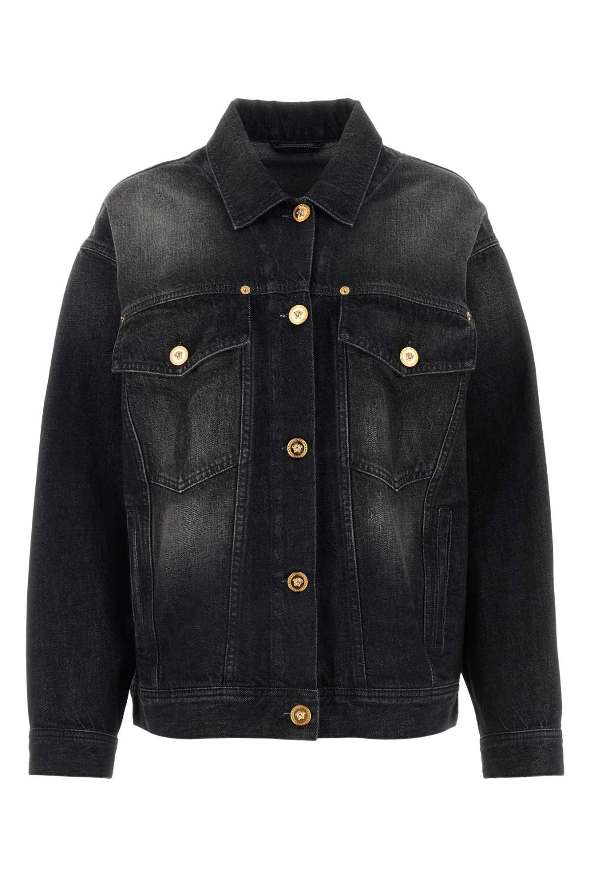 Shop Versace Black Denim Jacket In 6d100