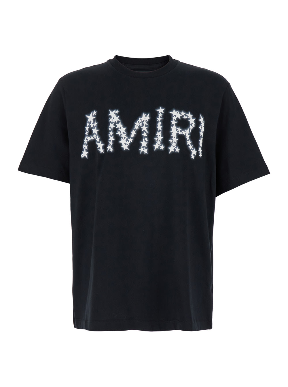 Shop Amiri Black Crewneck T-shirt With  Star Print In Cotton Man