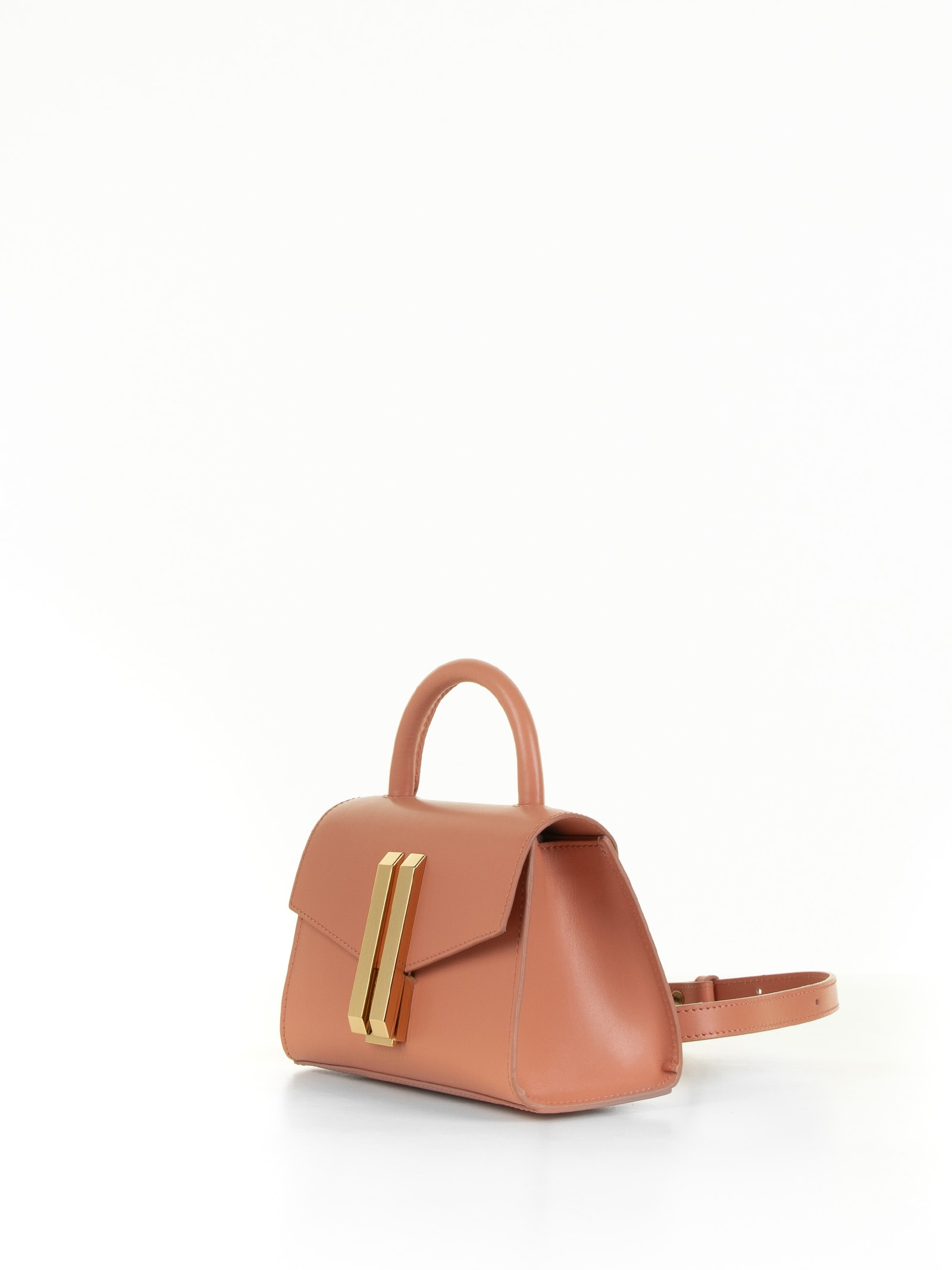Shop Demellier Montreal Nano Leather Bag With Shoulder Strap In Coral