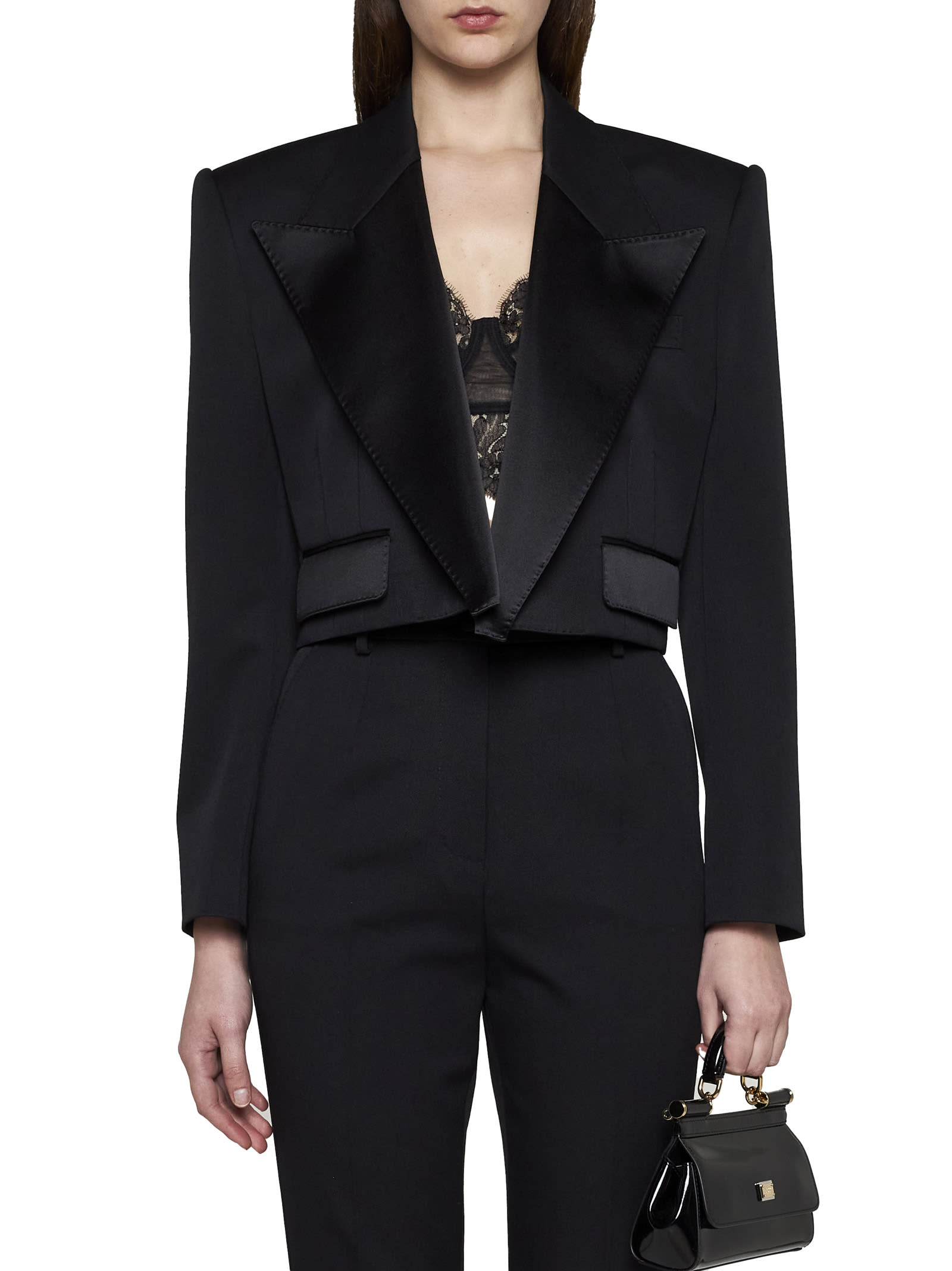 Dolce & Gabbana Wool-blend Cropped Blazer In Nero