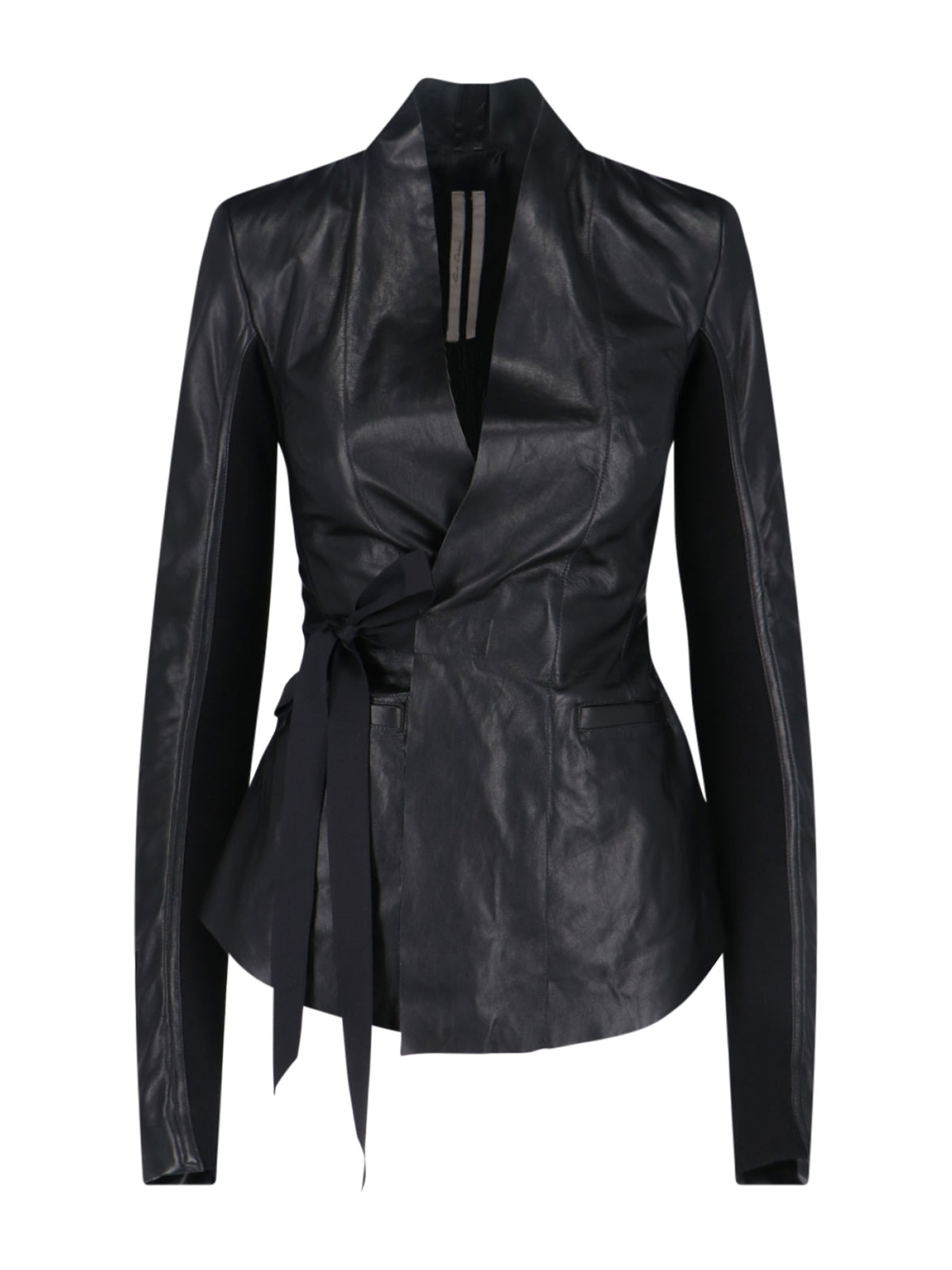 Rick Owens Modern Long Sleeve Jacket With Tie Waist In Black