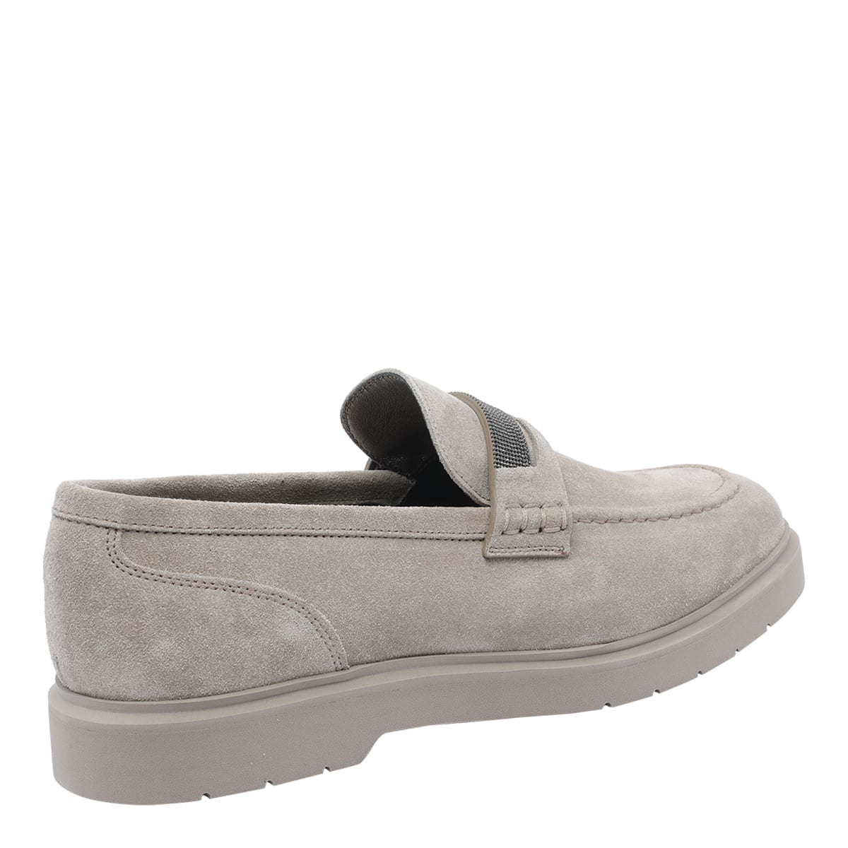 Brunello Cucinelli Crystal-embellished Suede Loafers In Neutral