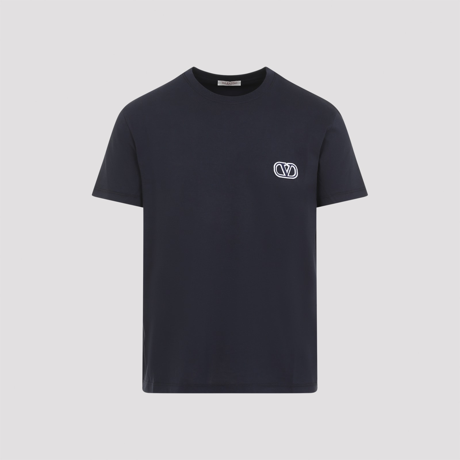 Shop Valentino V Logo Cotton T-shirt In Navy