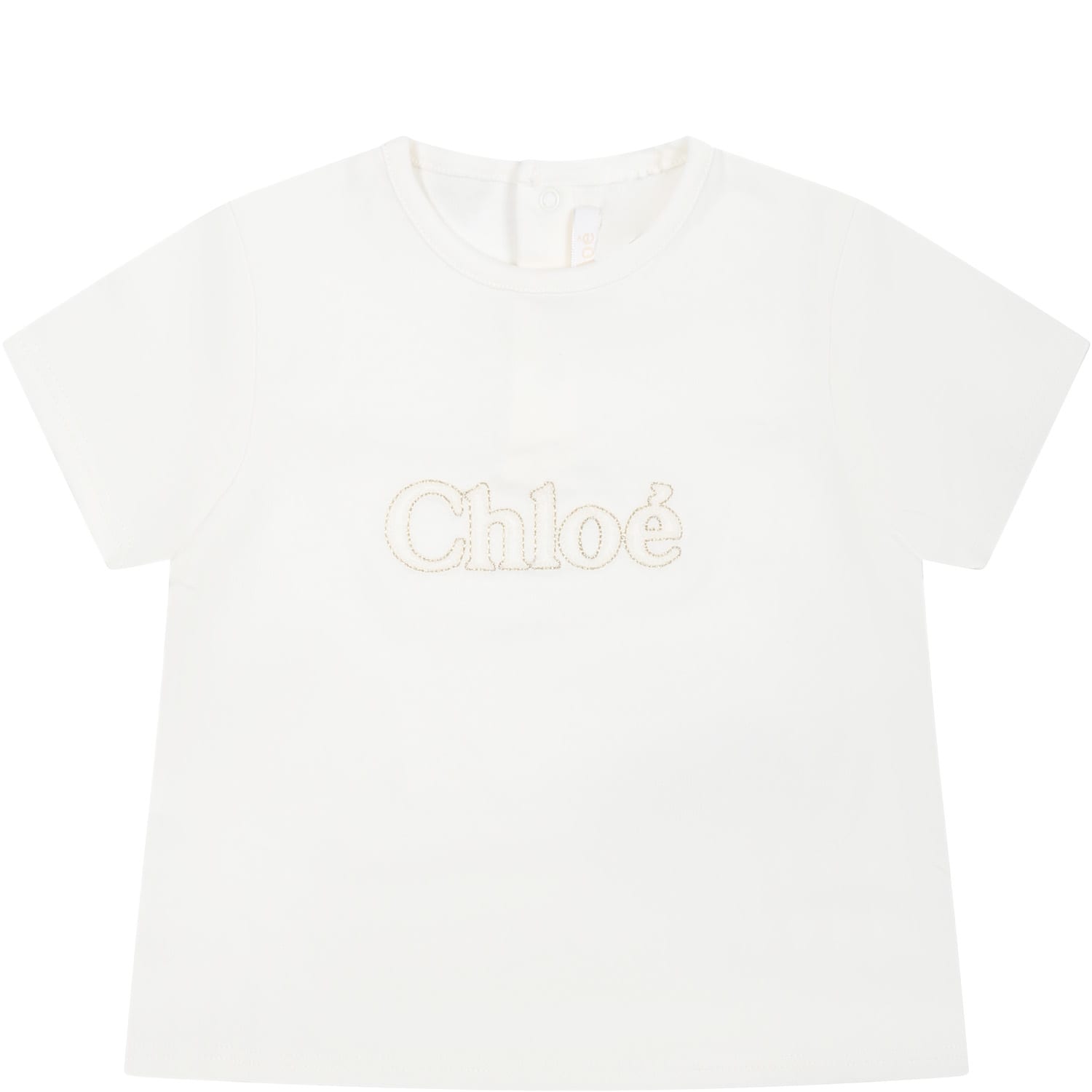 Chloé Kids' White T-shirt For Baby Girl With Logo In Biancosporco