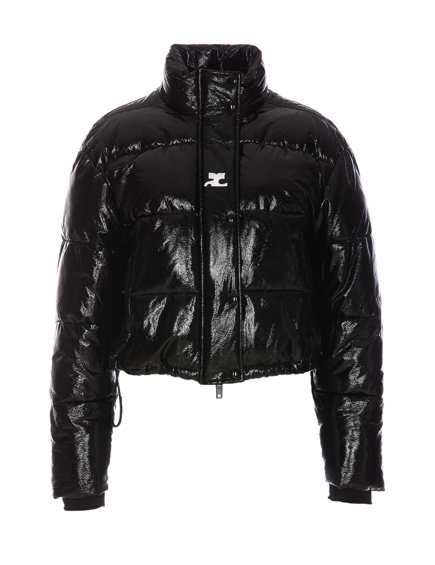 Shop Courrèges Cropped Vinyl Puffer Jacket In Black