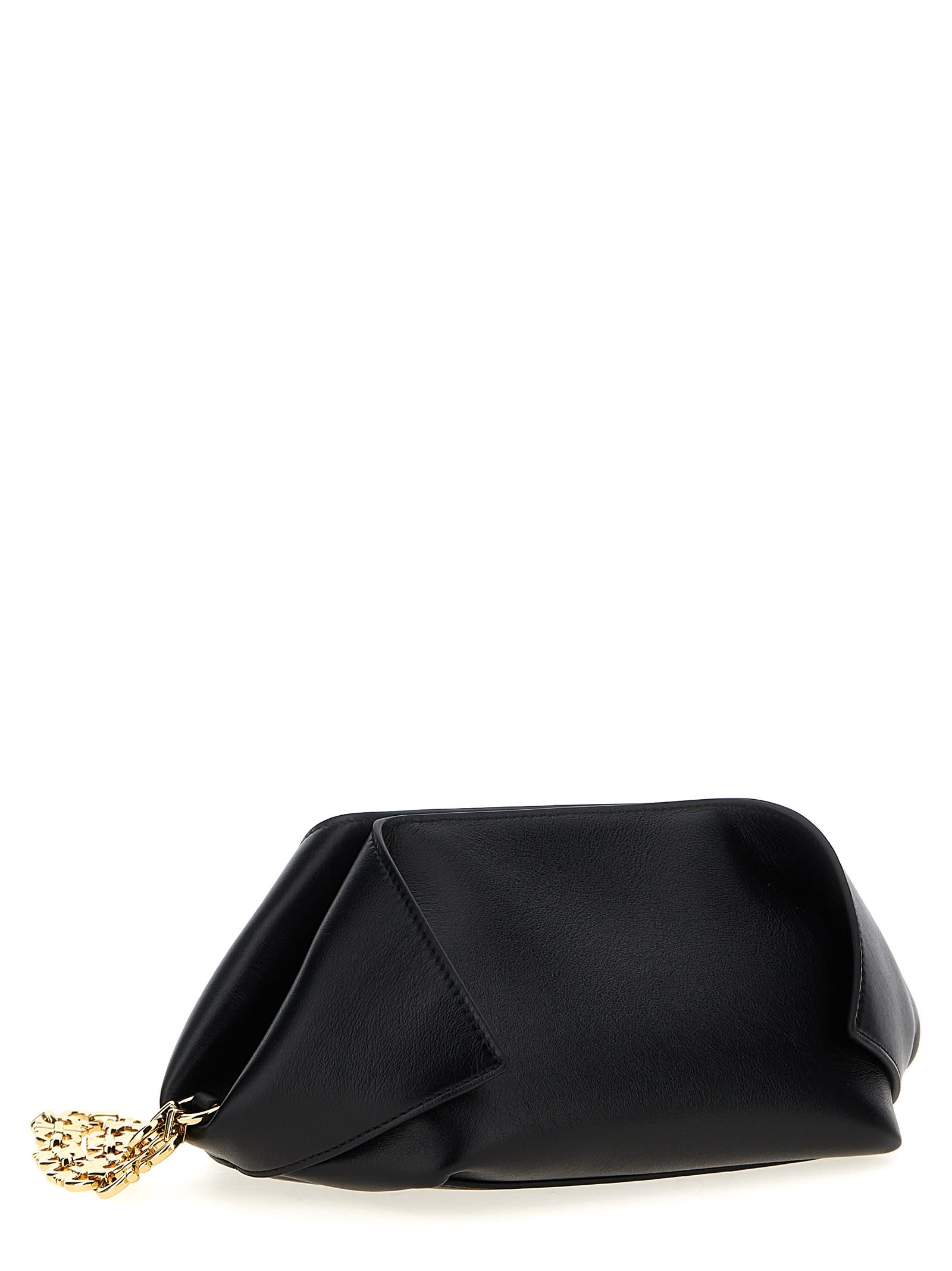 Ferragamo Chain Strap Leather Clutch With Gold-tone Hardware In Black