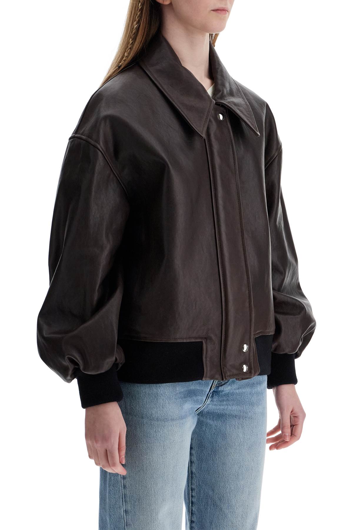 Dark Brown Leather Jacket With Puff Sleeves