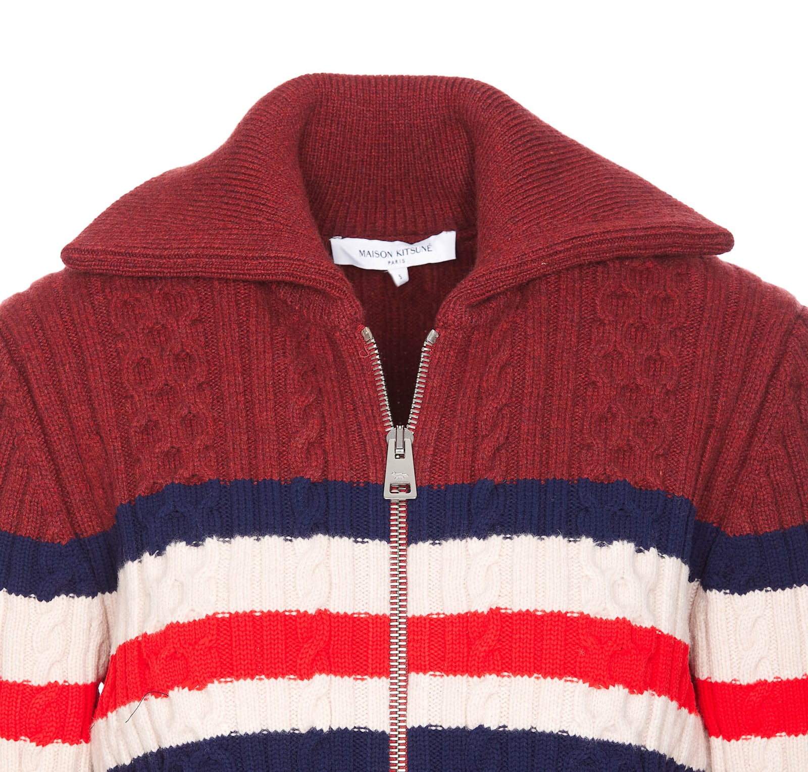 MAISON KITSUNÉ STRIPED KNITTED CARDIGAN 