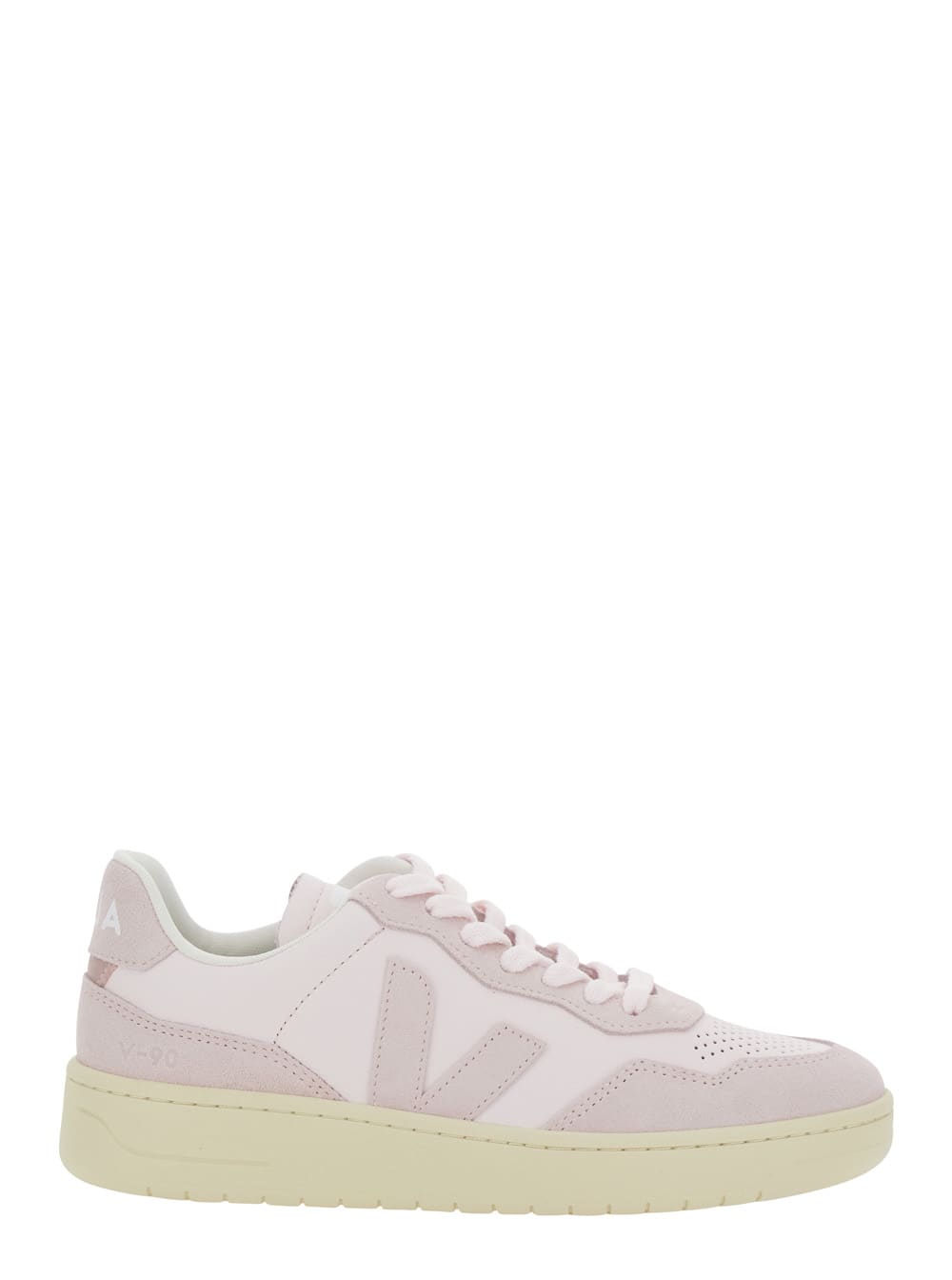 Veja V90 Pink Sneaker With Side Logo And Perforated Toe In Leather Woman In Pink
