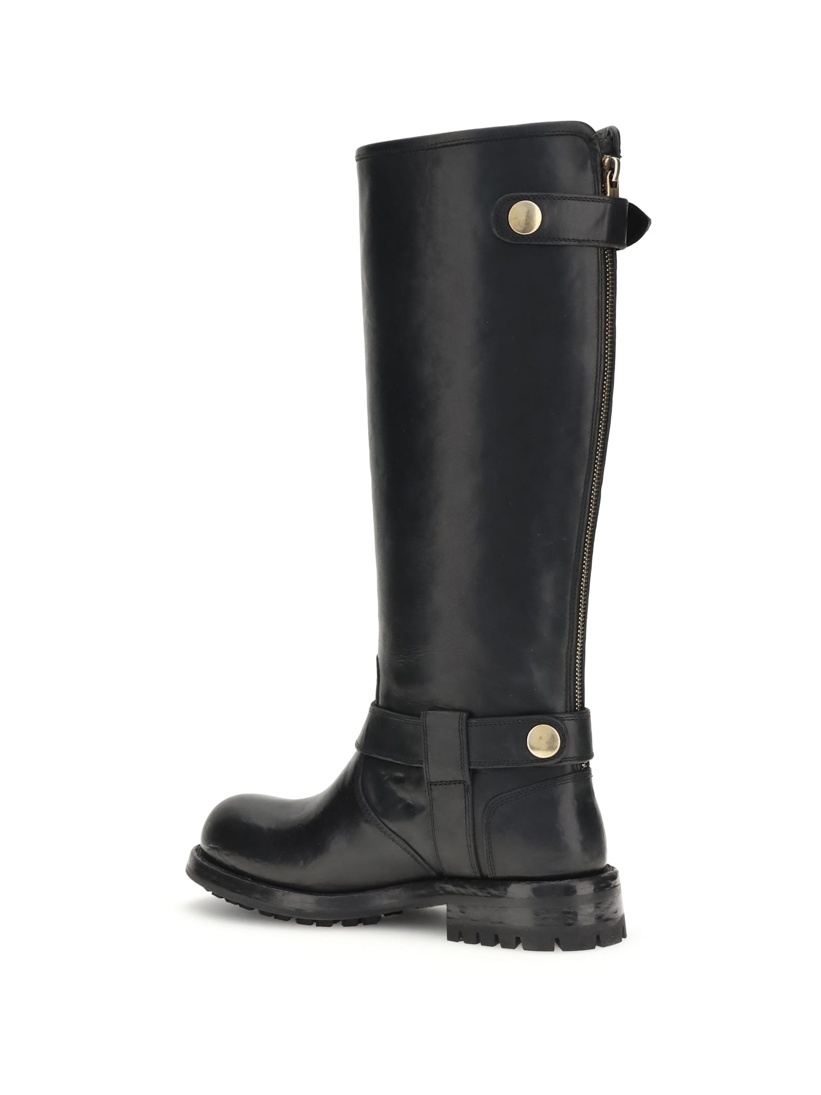 Dolce & Gabbana Buckle Lug Mid-calf Round Toe Boots In Black