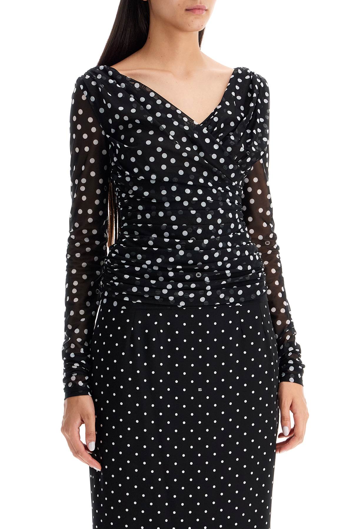 Shop Dolce & Gabbana Polka Dot Draped Top With In Pois Bianco Fdo.nero (black)