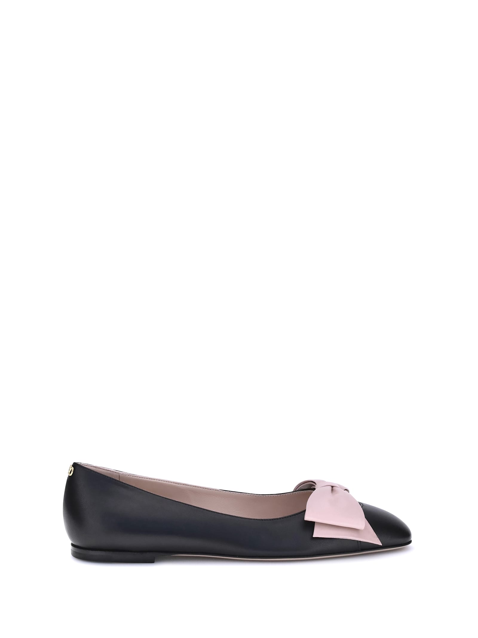 Valentino Round Toe Ballerina Shoes With Bow Detail In Black