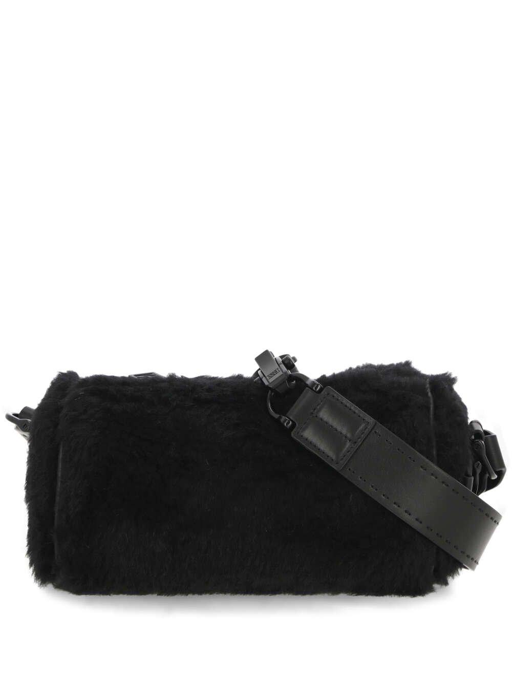 Shop Max Mara Teddy Roll Zip-up Small Shoulder Bag In Black