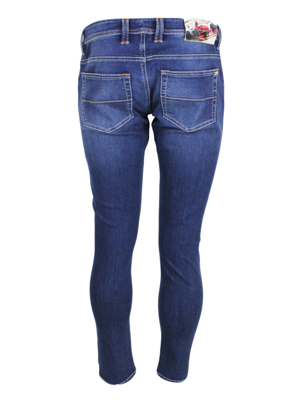 Shop Sartoria Tramarossa Leonardo Zip Monza Trousers In 5-pocket Super Stretch Selvedge Denim With Contrasting Color Tailored
