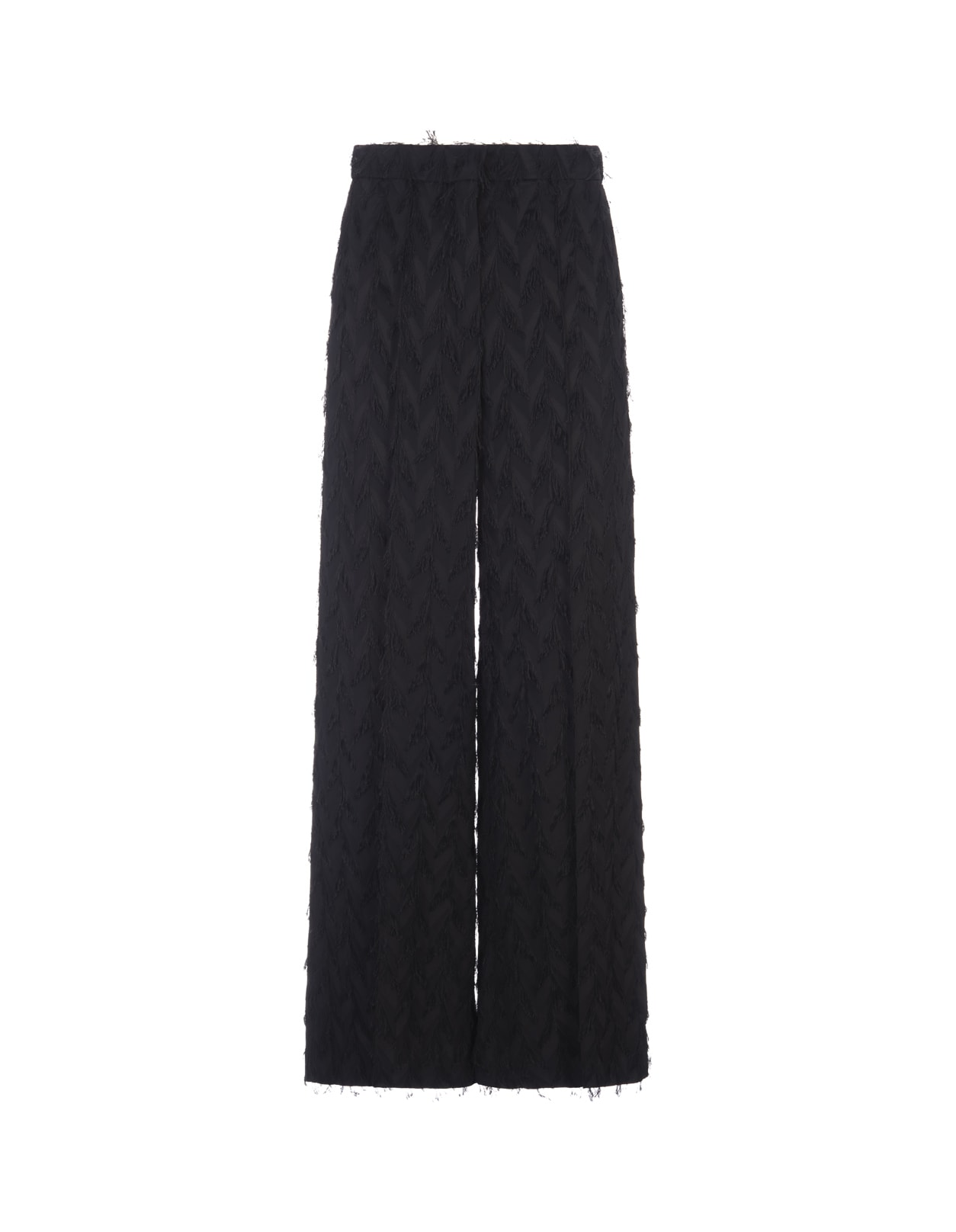 Shop Msgm Wide Black Trousers In Fluid Viscose Fil Coupè Fabric