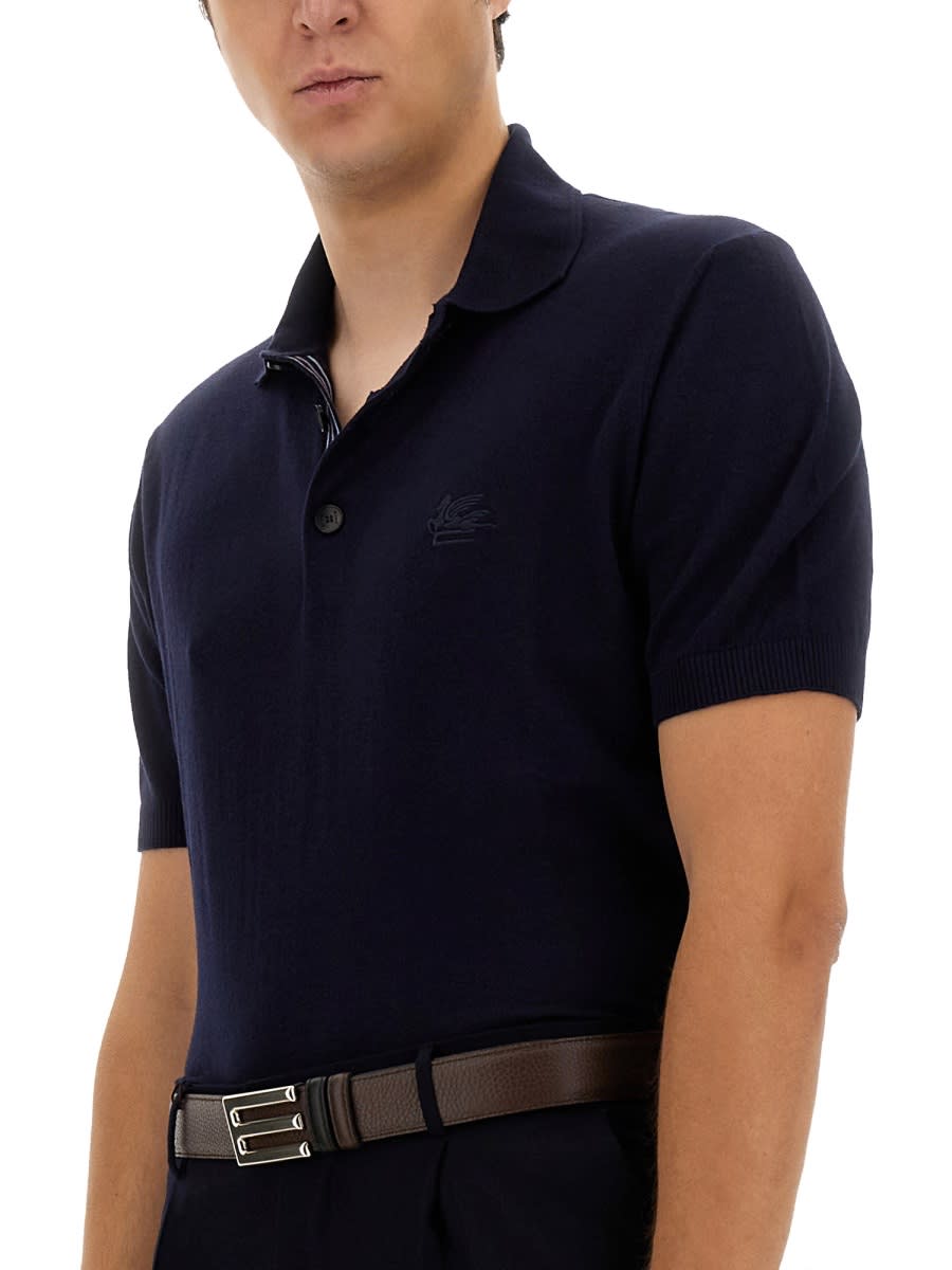 Shop Etro Polo Shirt With Pegasus Embroidery In Blue