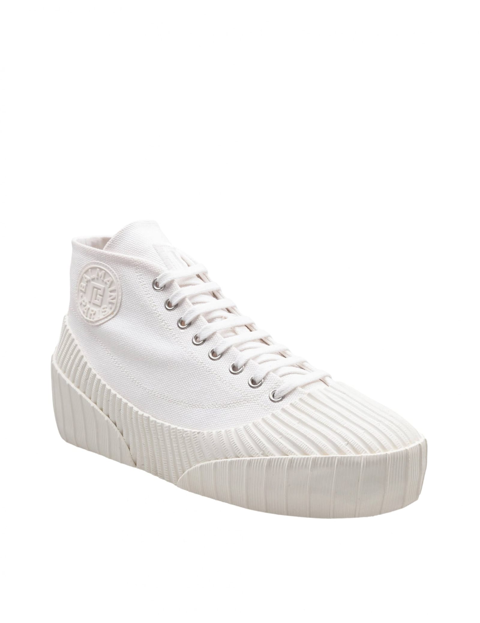 Balmain Riff Low Canvas Sneakers, White In White