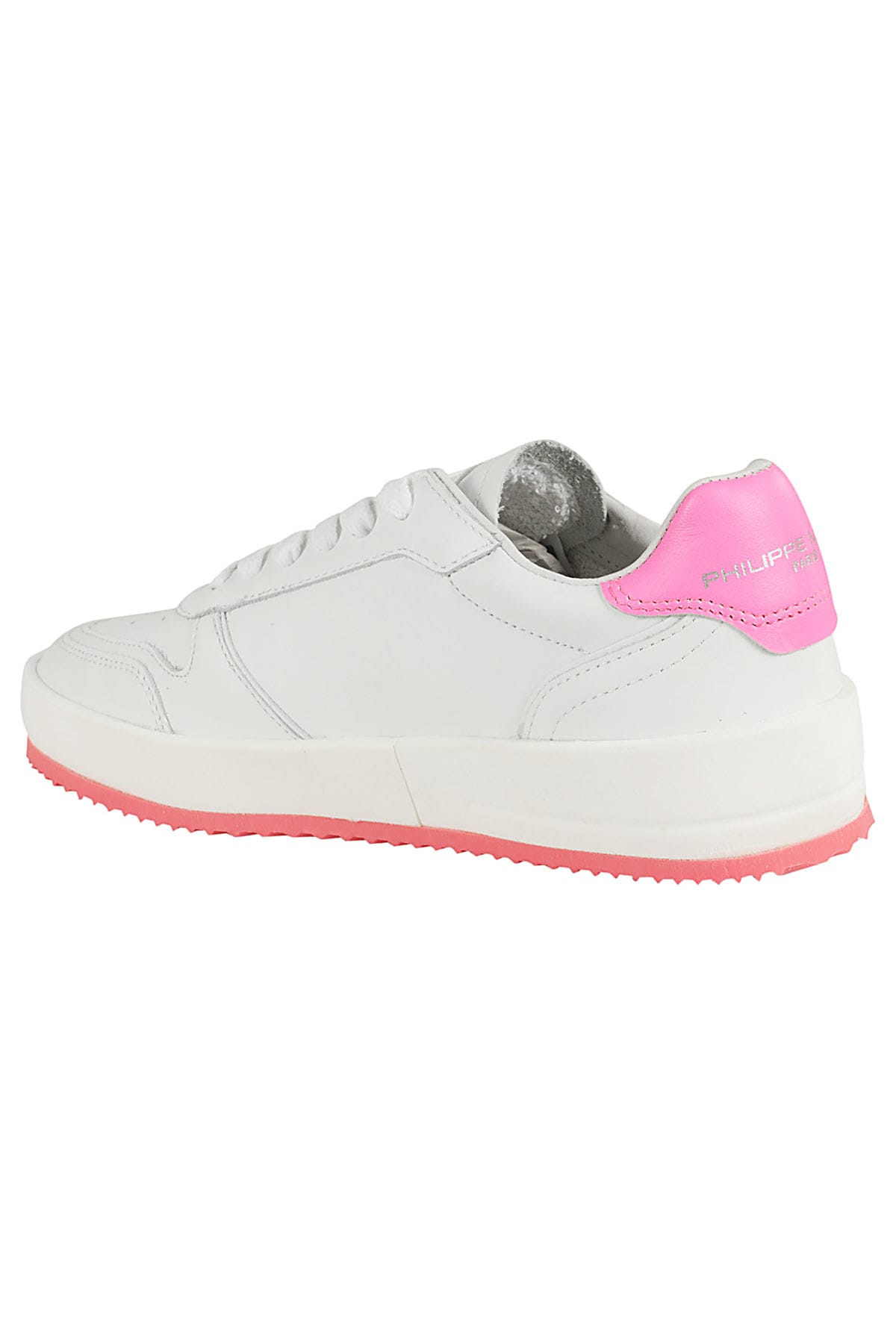 Shop Philippe Model Nice Low Woman In Veau Neon Blanc Fucsia