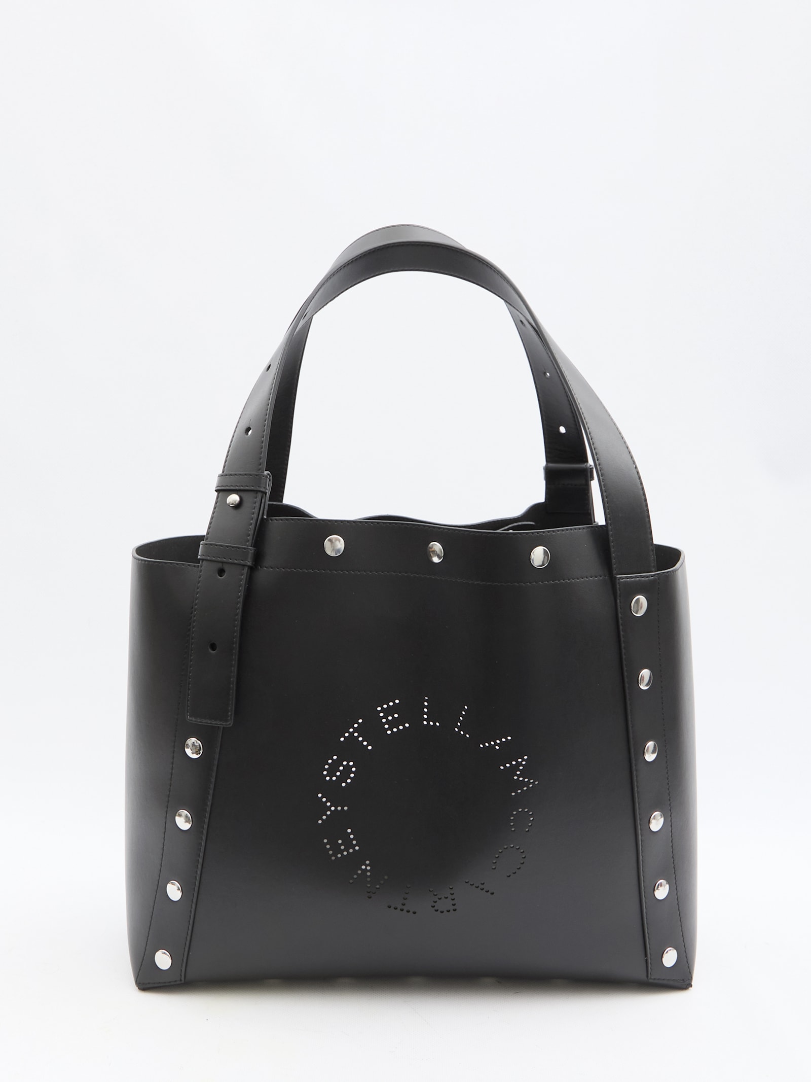 Shop Stella Mccartney Large Studded Stella Bag In Black