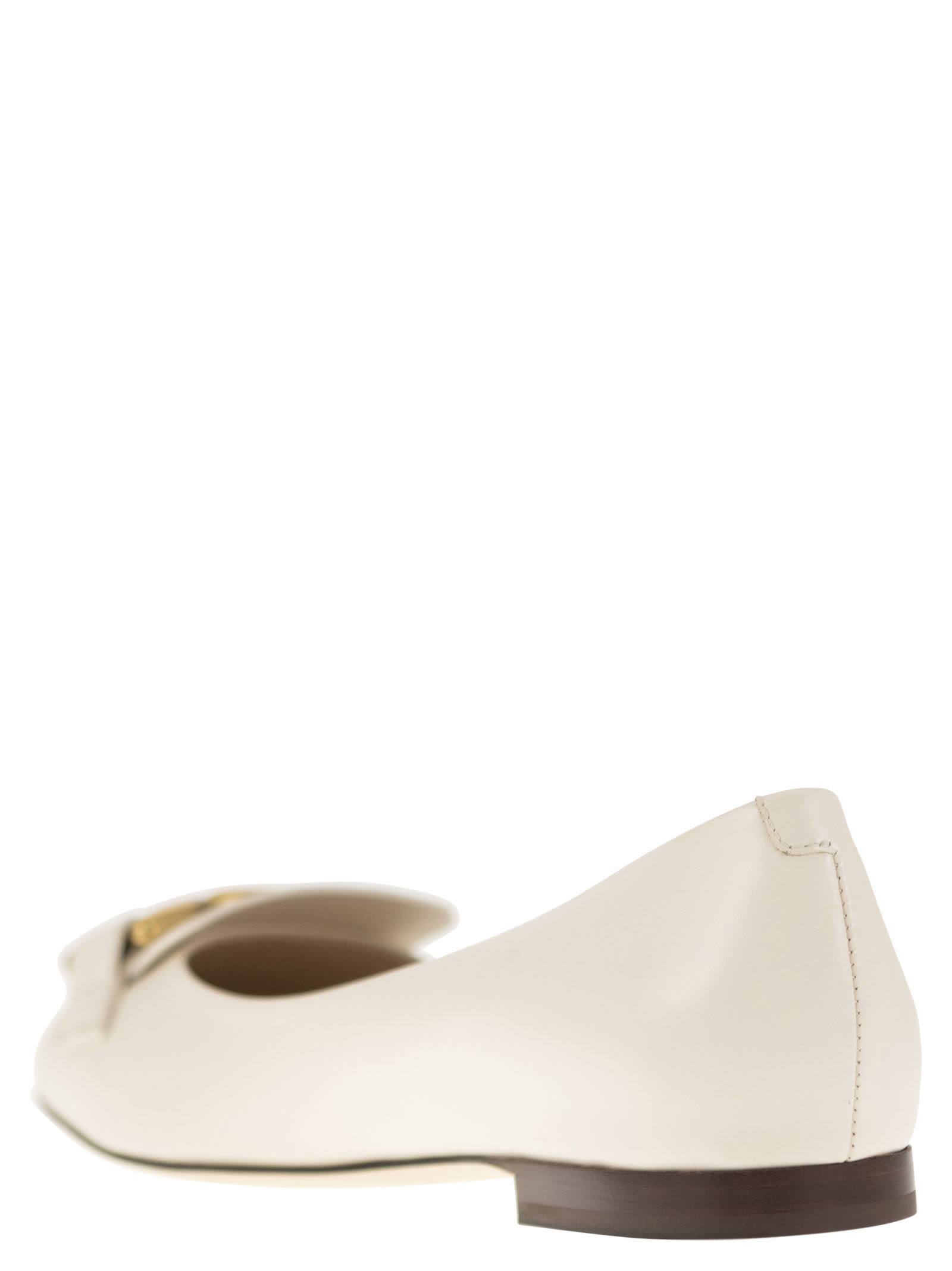 Shop Tod's Leather Ballerina With Accessory In Cream