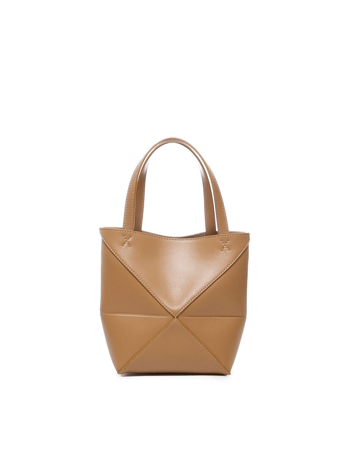 Shop Loewe Mini Puzzle Fold Tote In Shiny Calfskin In Warm Desert