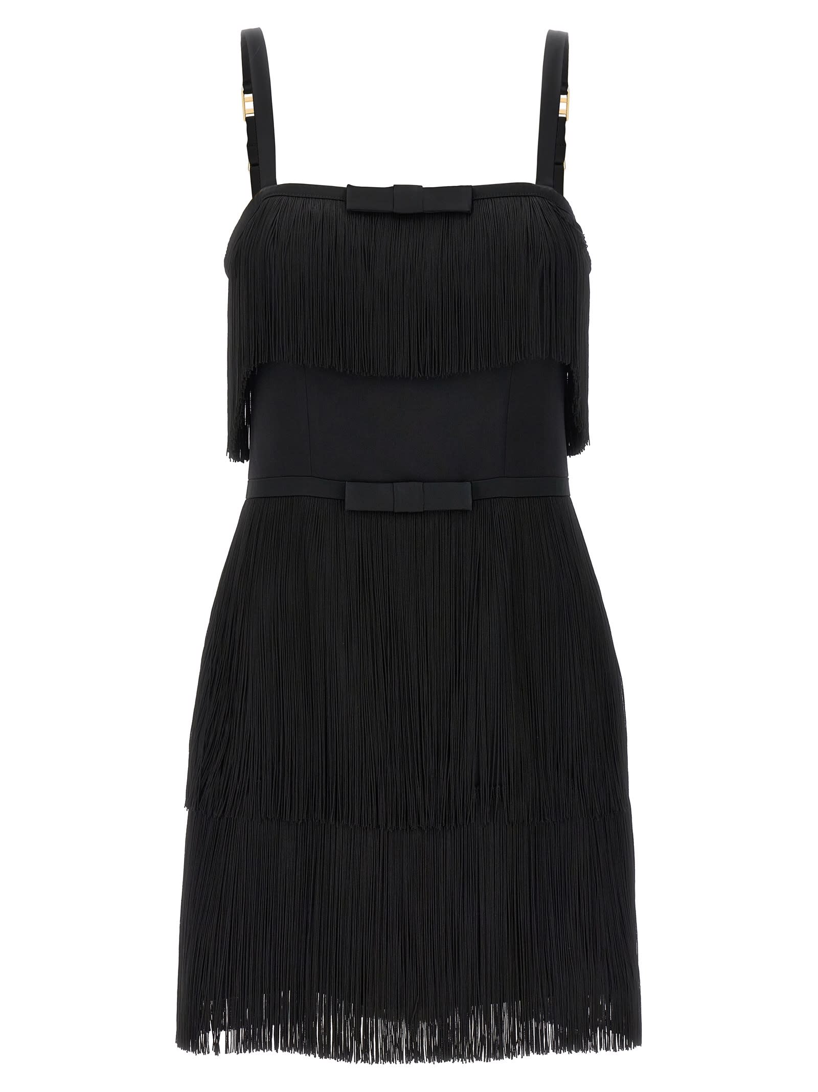 Shop Elisabetta Franchi Fringed Dress In Black