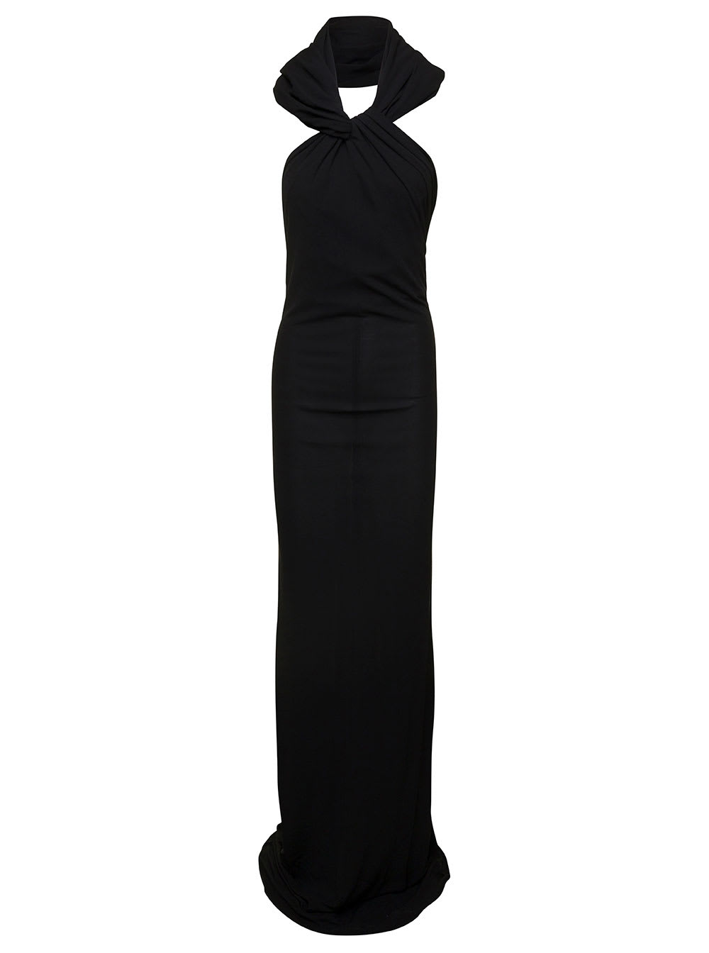 Saint Laurent Black Long Dress With Halter Neck And Hood In Viscose Woman