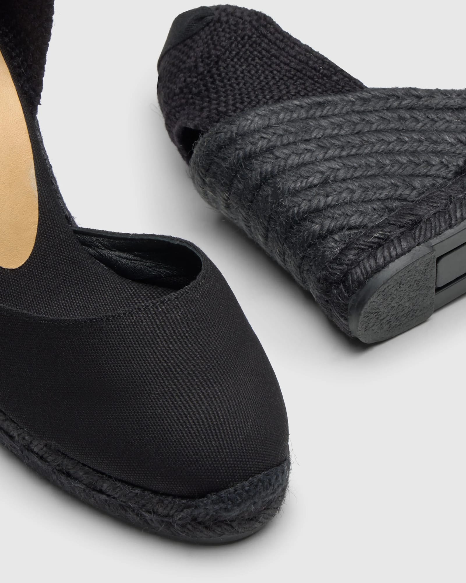 Castaã±er Tonal Wedge-heeled Espadrille With Ankle Ties In Black