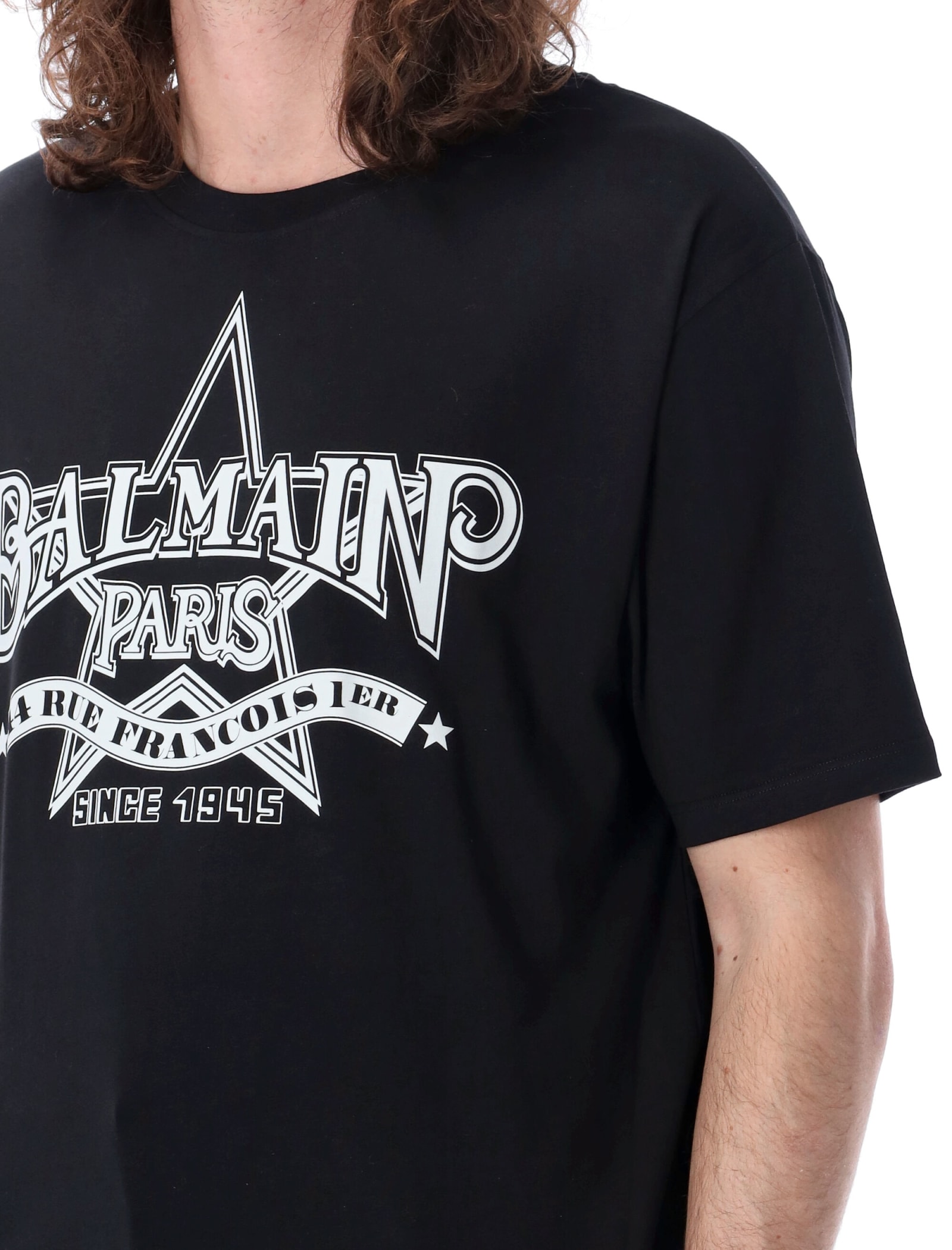 Shop Balmain Star T-shirt In Nero Bianco