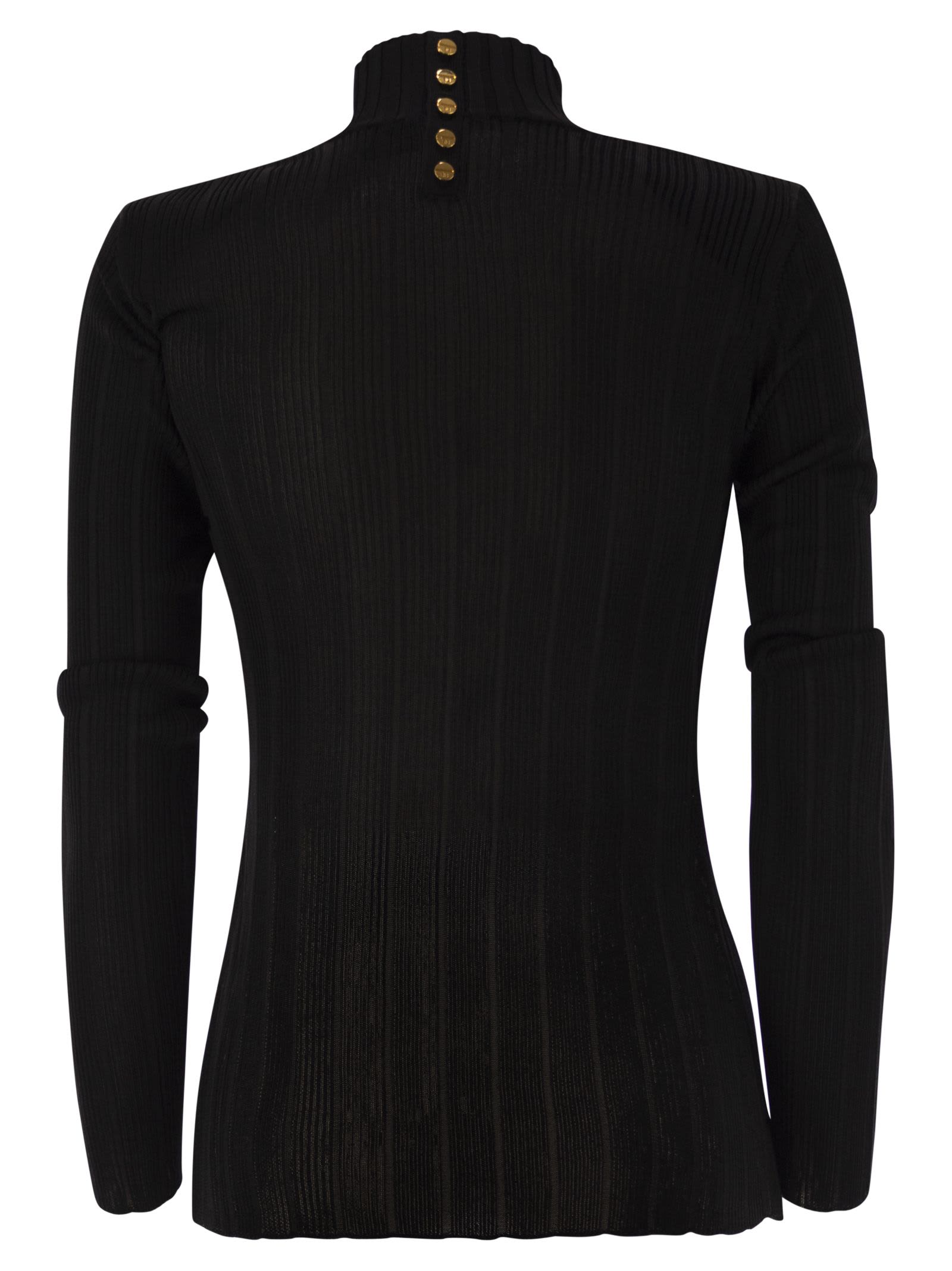 Elisabetta Franchi Black Viscose Yarn Sweater With Logo Details In Black
