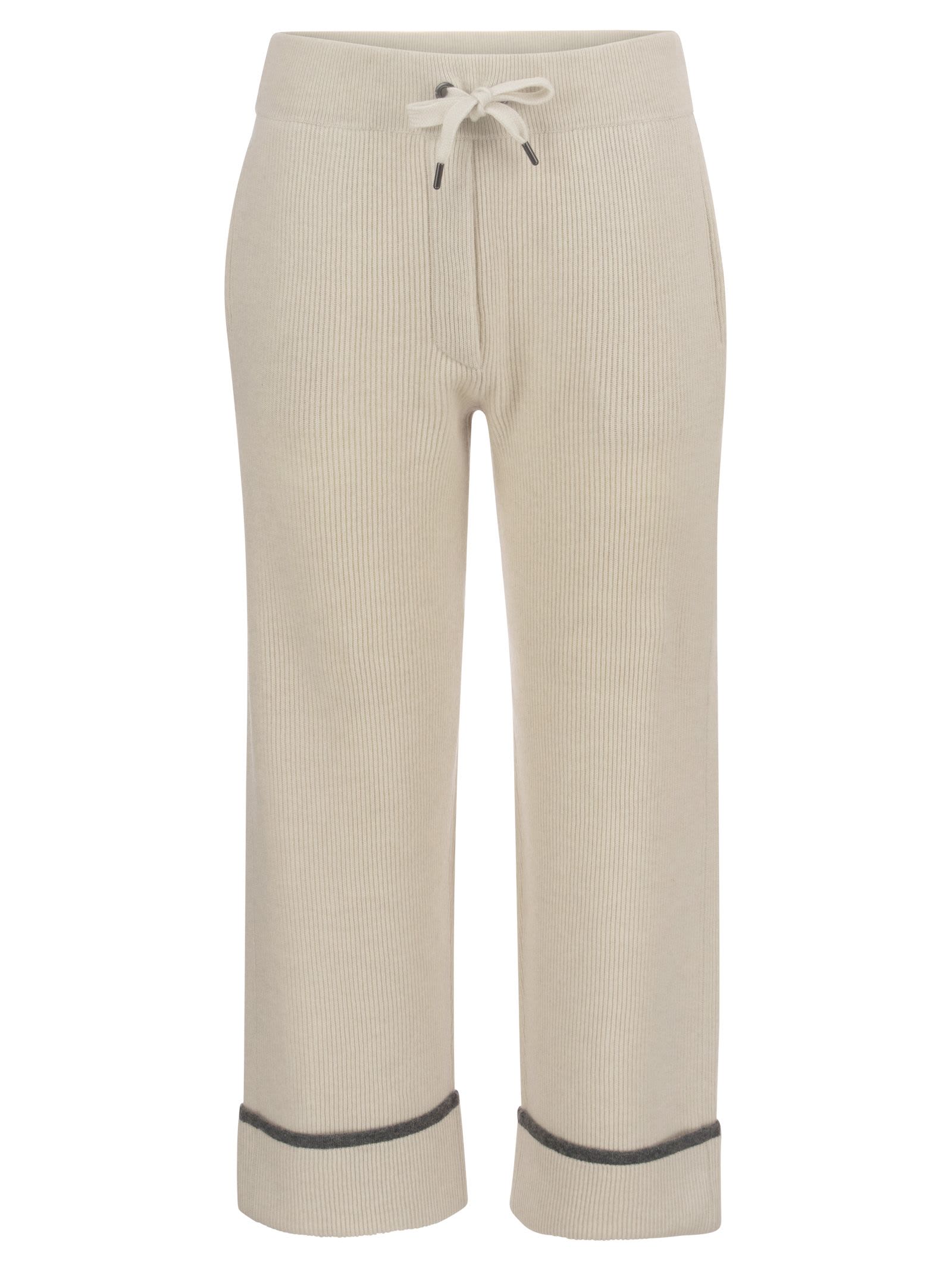 Brunello Cucinelli English Rib Cashmere Knit Trousers With Contrasting Hems