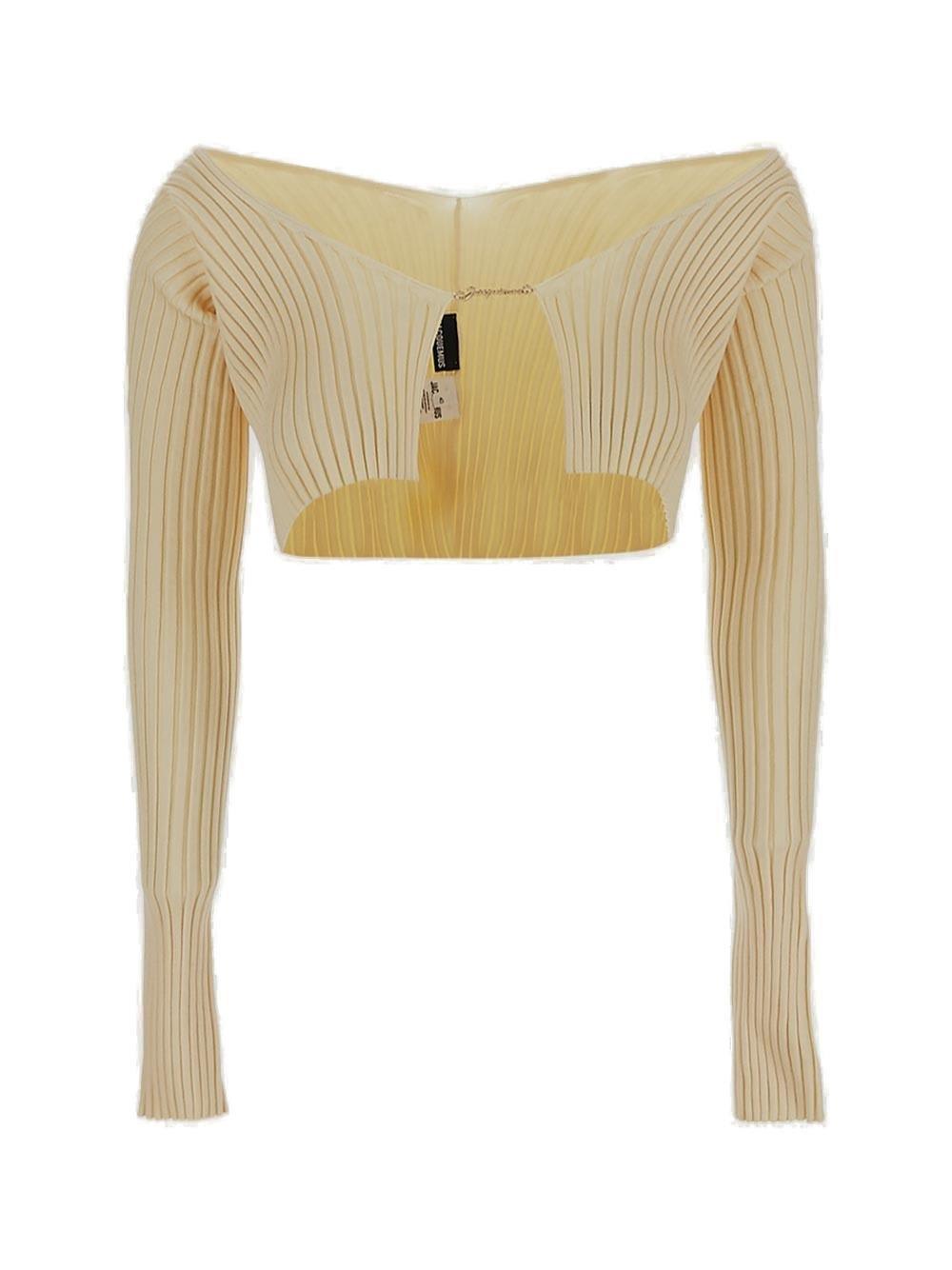 Shop Jacquemus Logo Plaque Cropped Long Sleeve Top In Yellow
