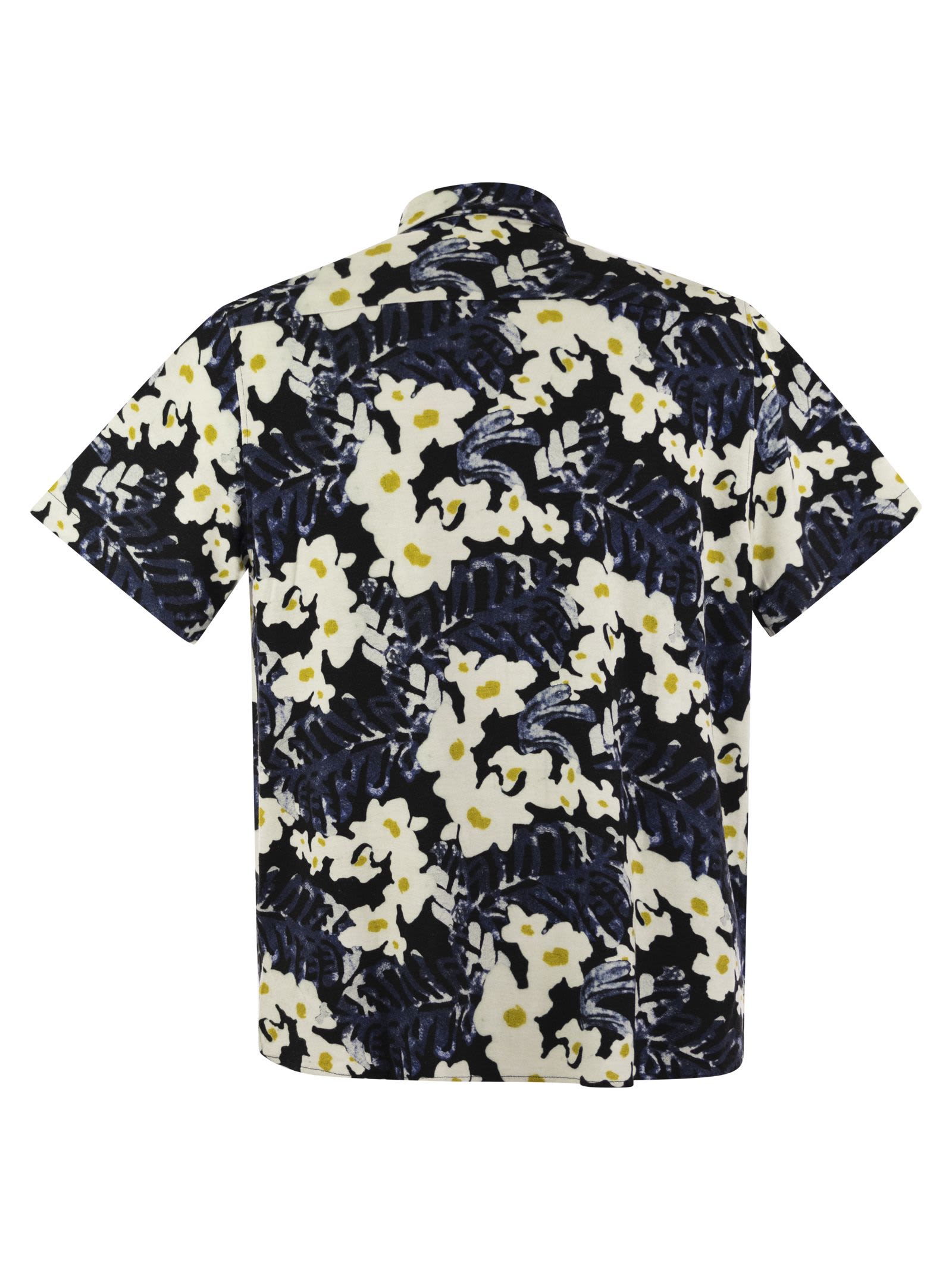 Shop Majestic Flowered Short-sleeved Shirt In Blue Marine